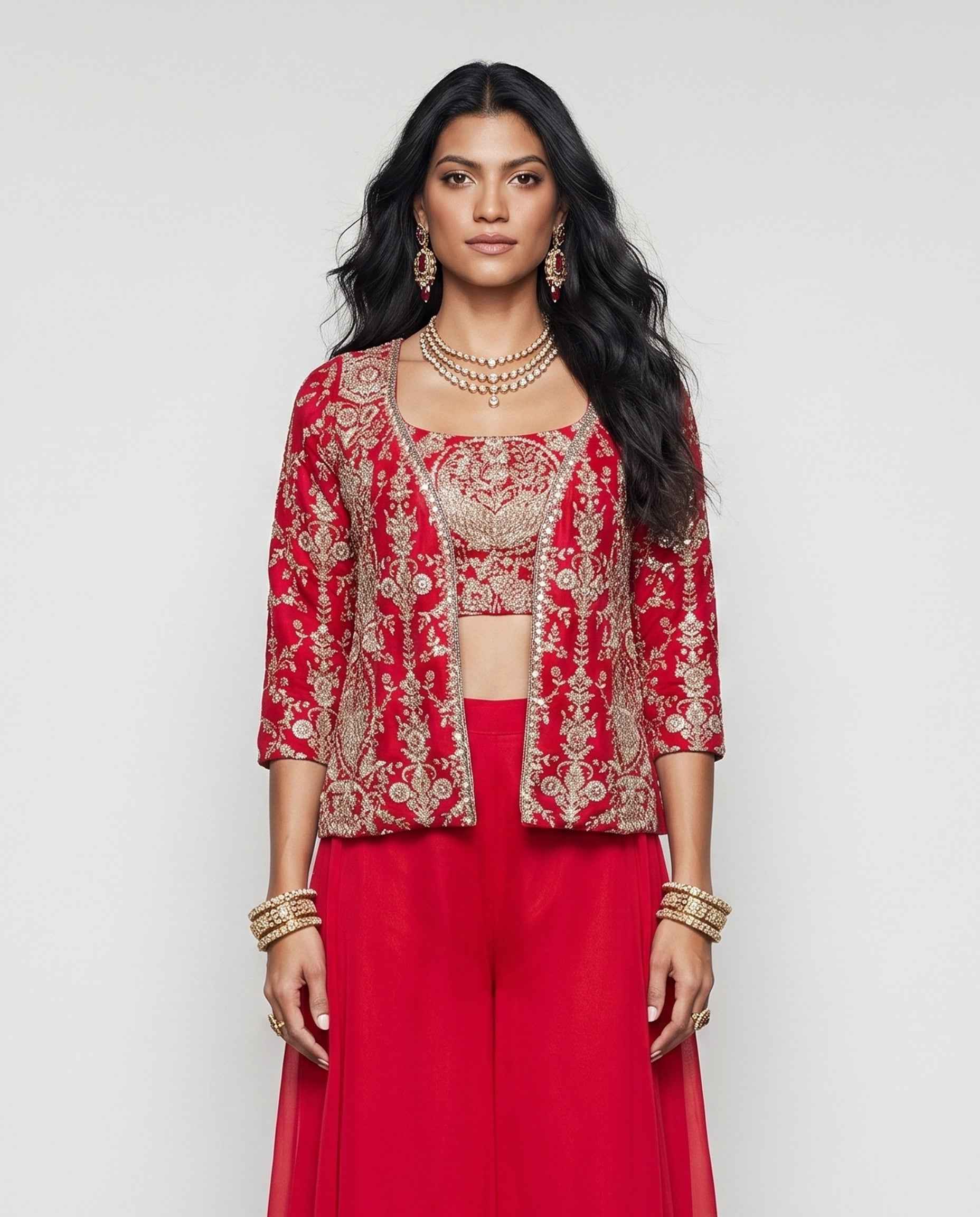 Rani Pink Georgette Silk Indo Western with Resham Sequence and Cutdana Work