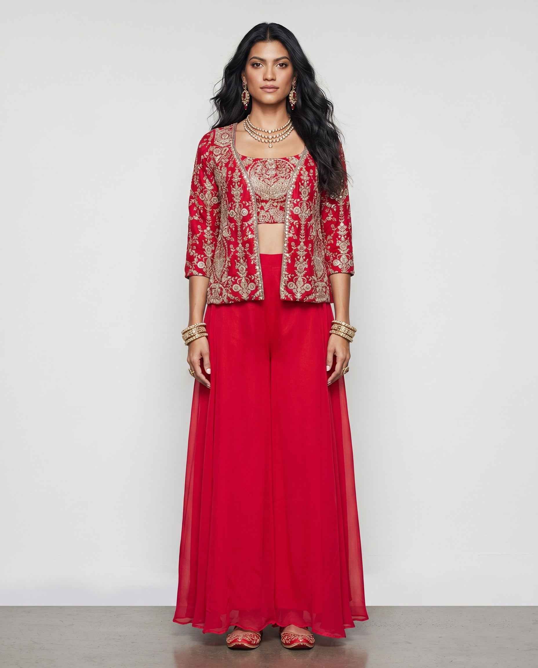 Rani Pink Georgette Silk Indo Western with Resham Sequence and Cutdana Work