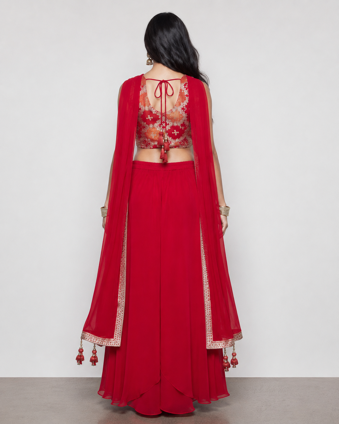 Rani Pink Banarasi Silk Indo Western with Georgette and Weave Work