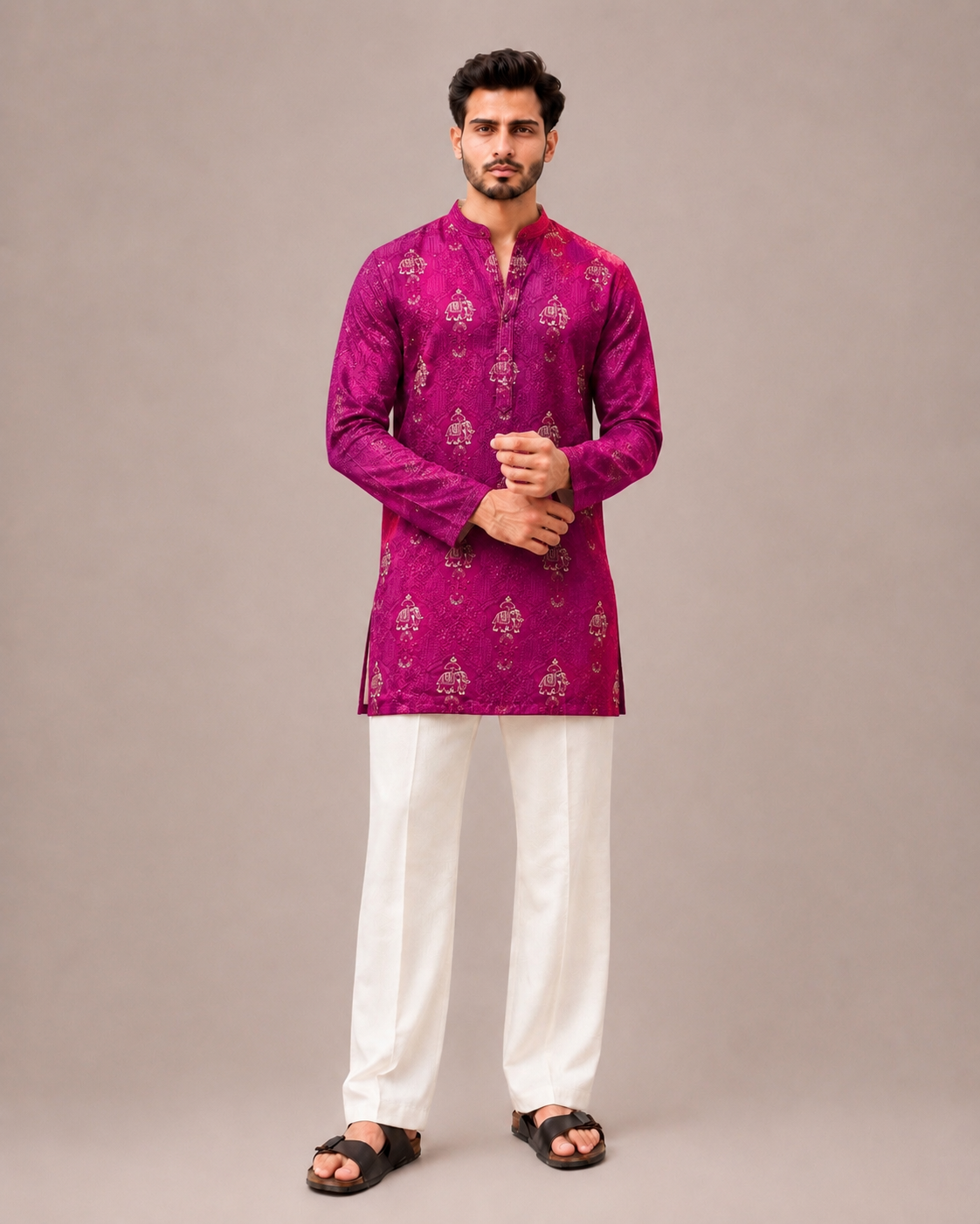 Rani Pink Kurta Set with Thread Work