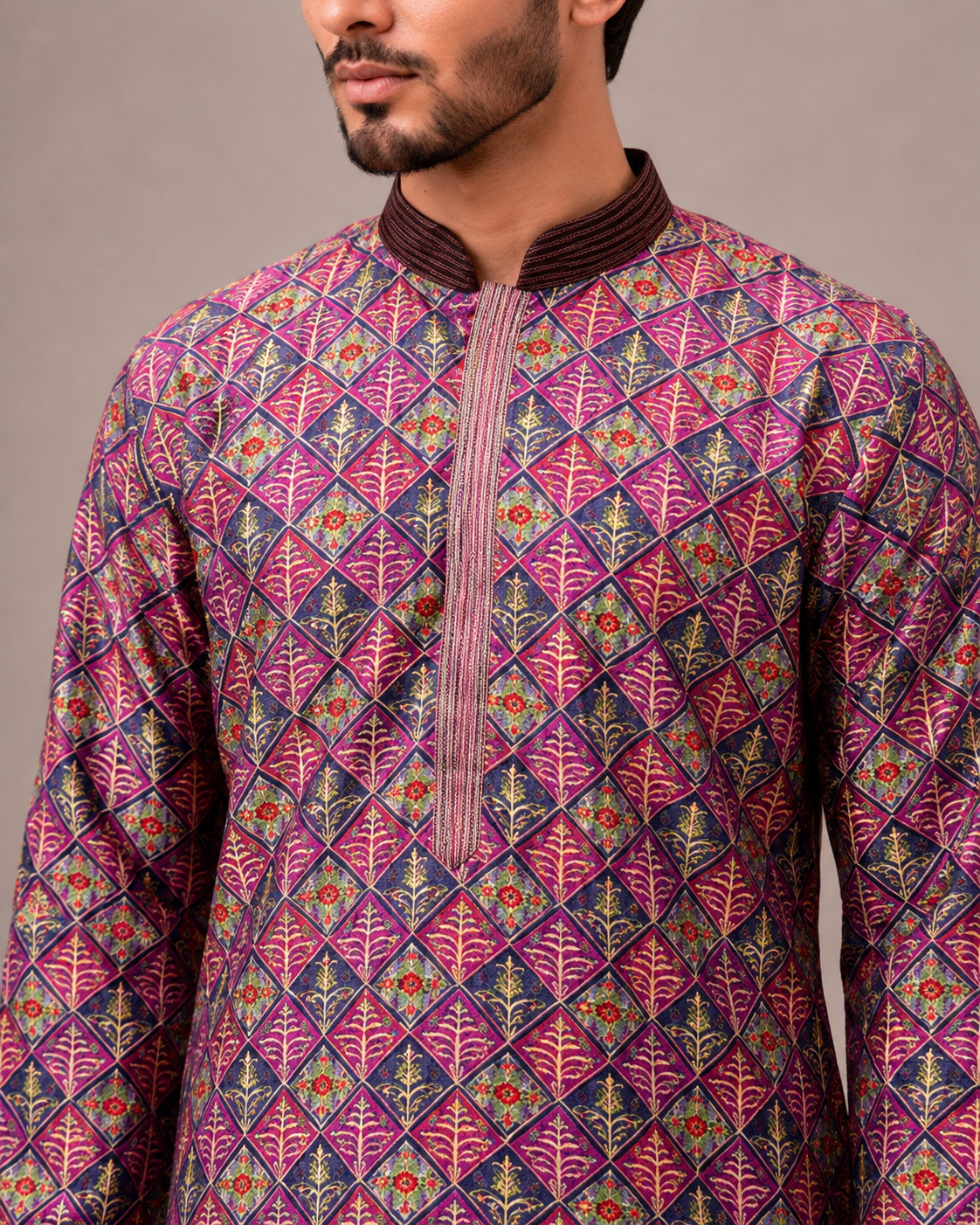 Rani Pink Lakhnavi Kurta Set with Thread Work