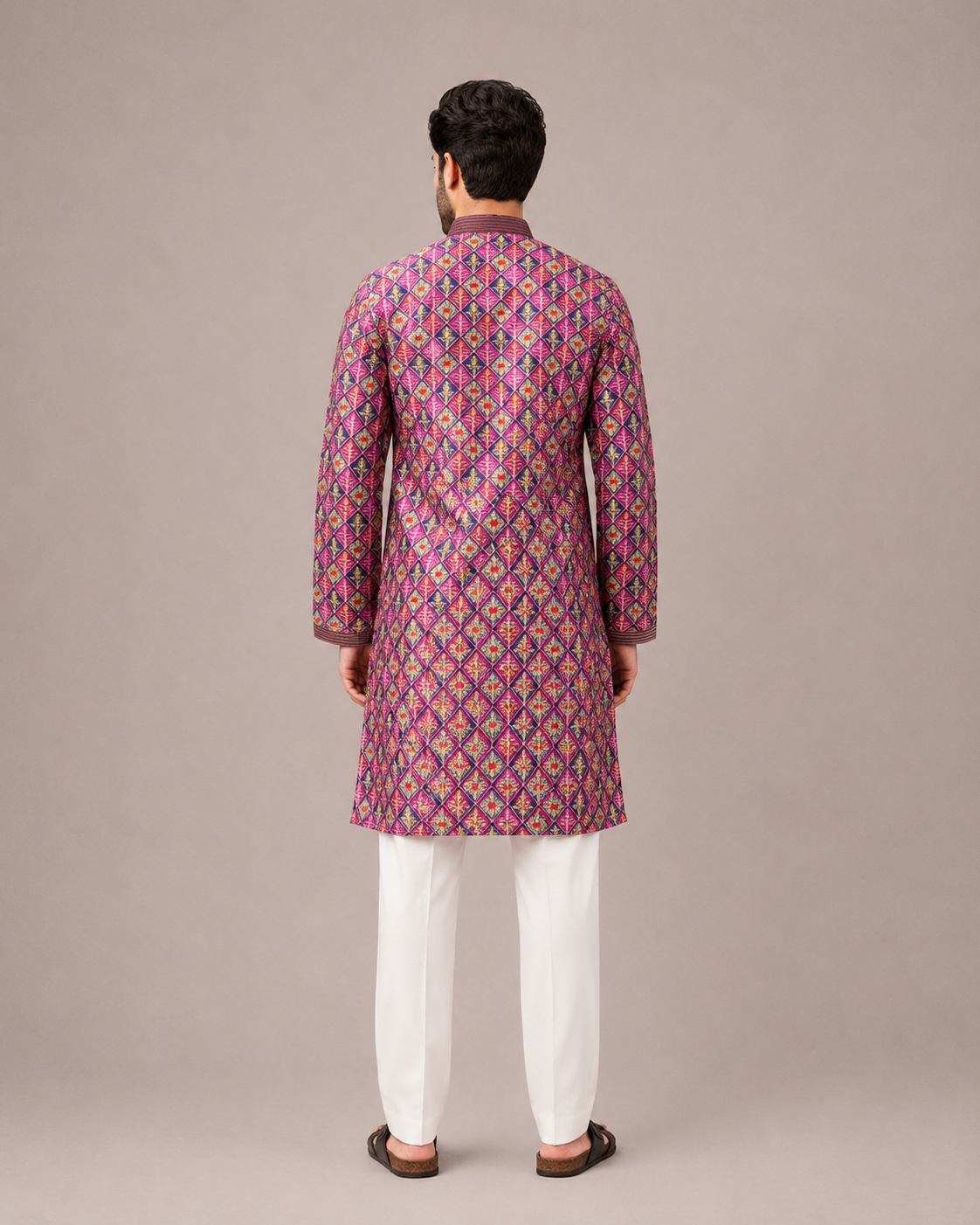 Rani Pink Lakhnavi Kurta Set with Thread Work