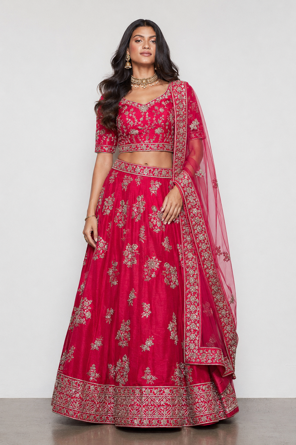 Rani Raw Silk Bridal Lehenga with Zardozi and Sequins Work