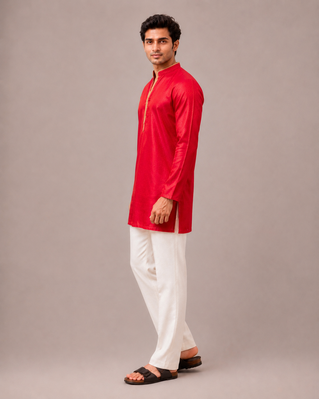 Rani Silk Kurta Set with V Neck Work
