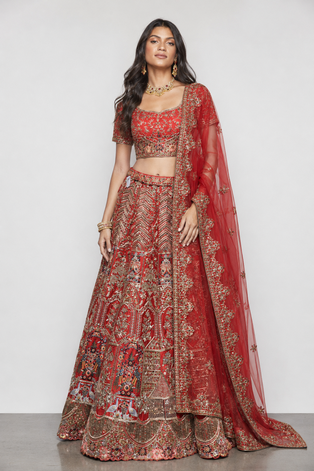 Red Pure Raw Silk Bridal Lehenga with Zardozi Sequins and Hand Work