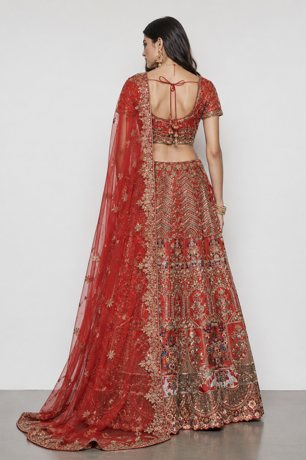 Red Pure Raw Silk Bridal Lehenga with Zardozi Sequins and Hand Work