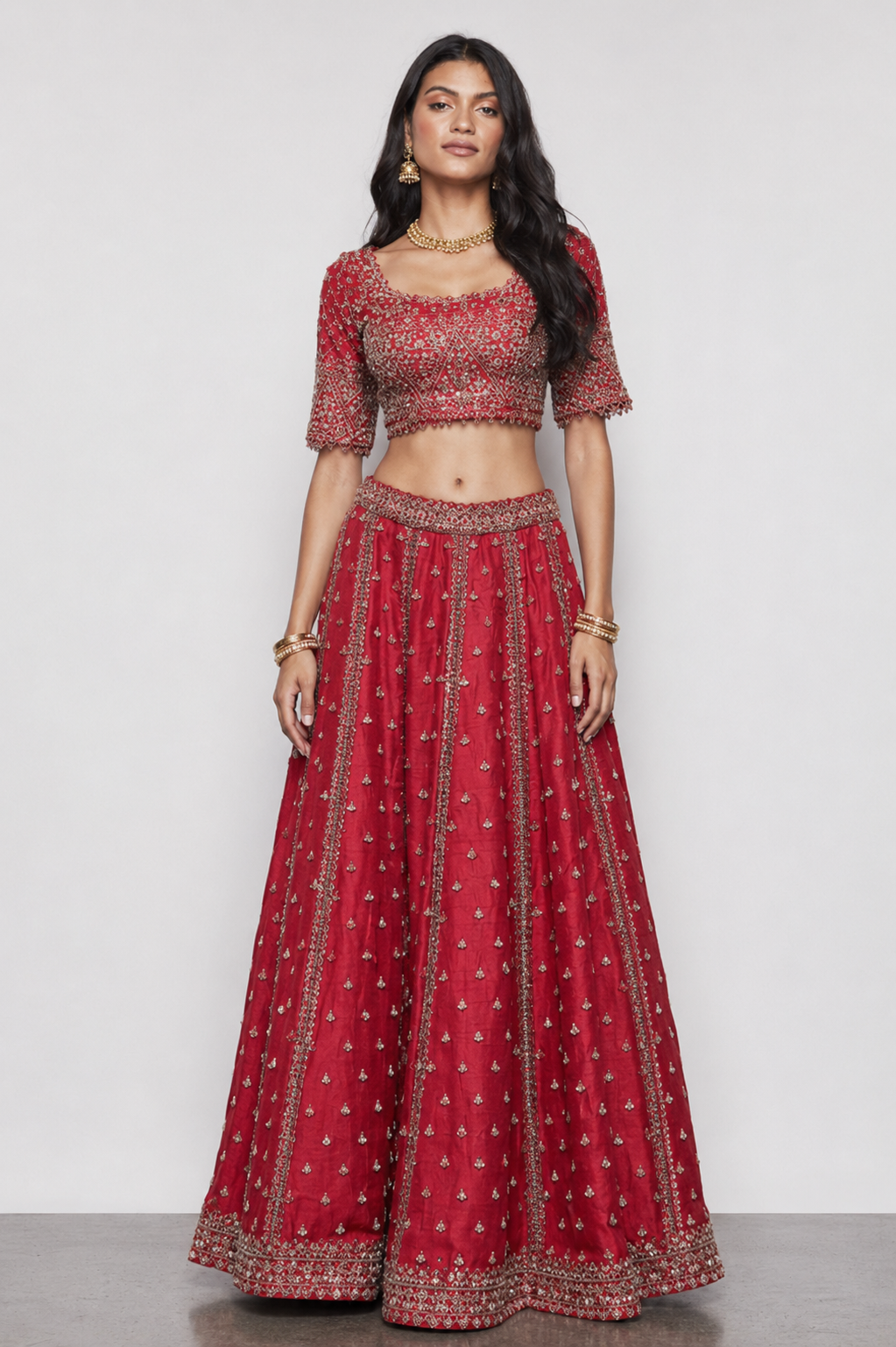 Red Pure Silk Bridal Lehenga with Pure Hand Work Kardana and Pal Work