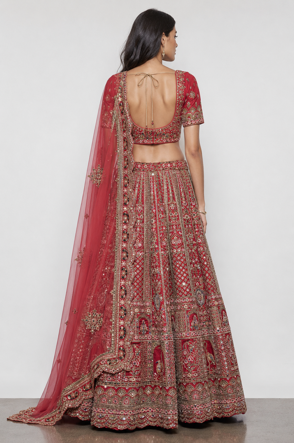 Red Raw Silk Bridal Lehenga with Pure Kasab and Sequins Work