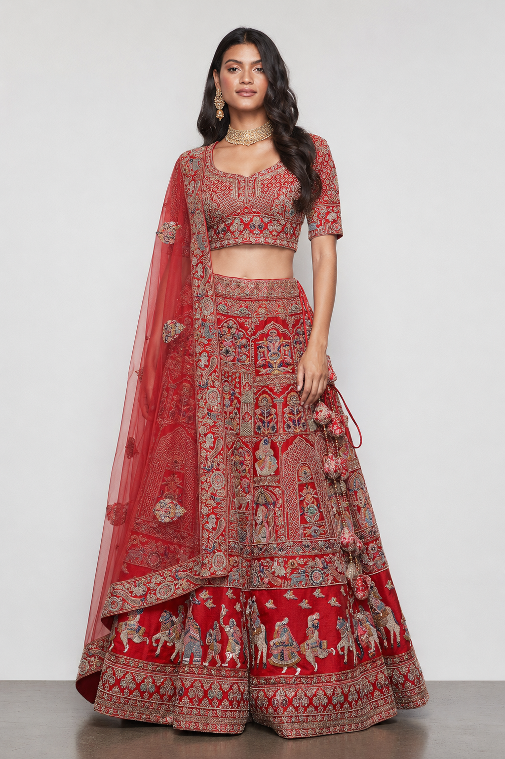 Red Raw Silk Bridal Lehenga with Pure Kasab and Sequins Work