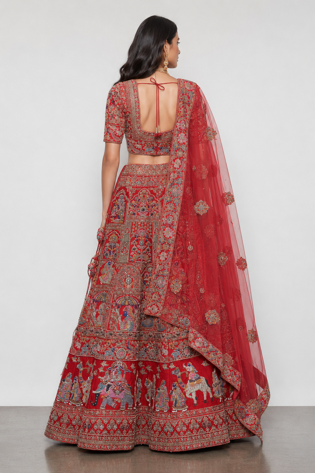 Red Raw Silk Bridal Lehenga with Pure Kasab and Sequins Work