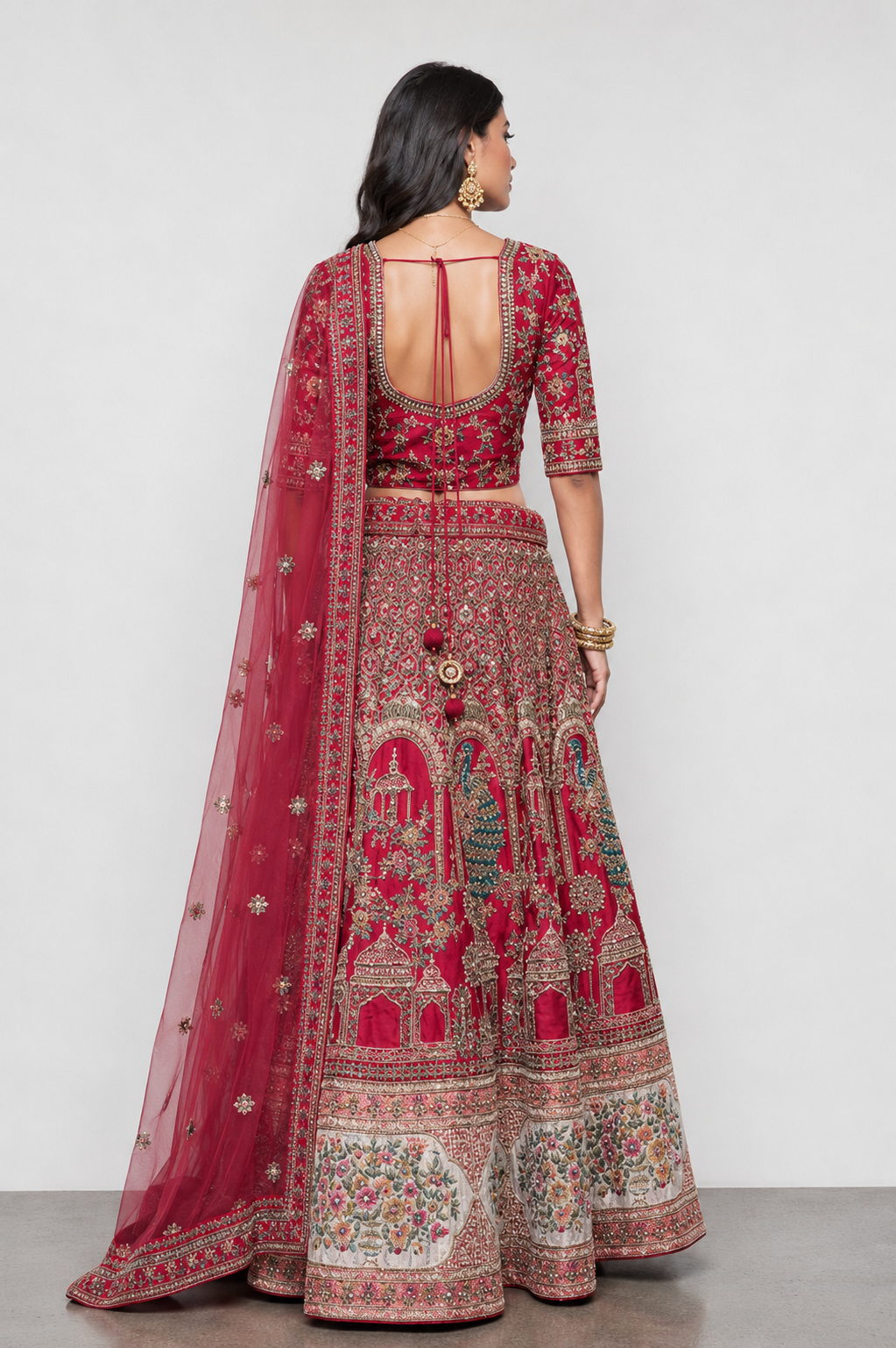 Red Raw Silk Bridal Lehenga with Resham and Kardana Work