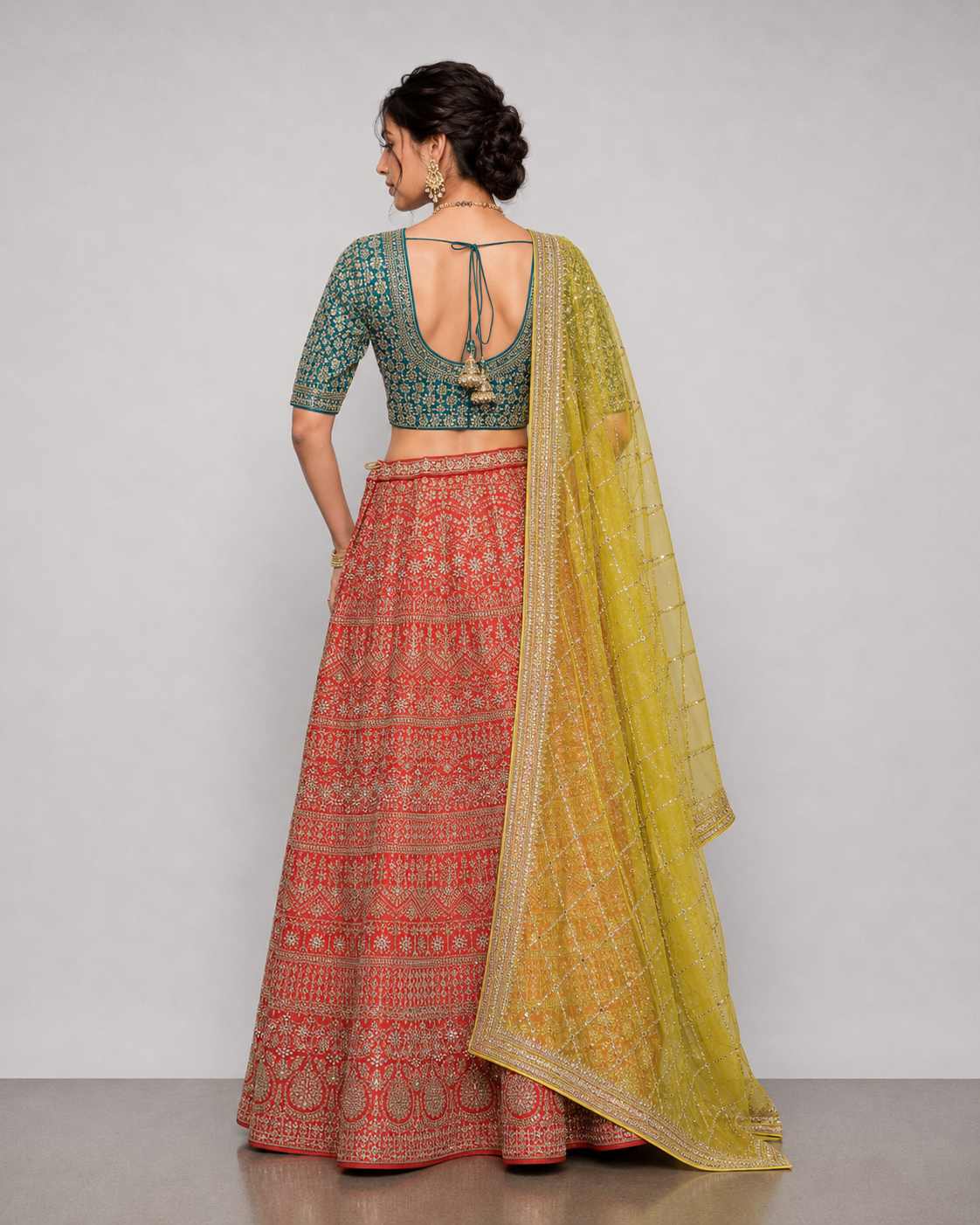 Red Raw Silk Lehenga Choli with Moti, Stone and Gota Patti Work