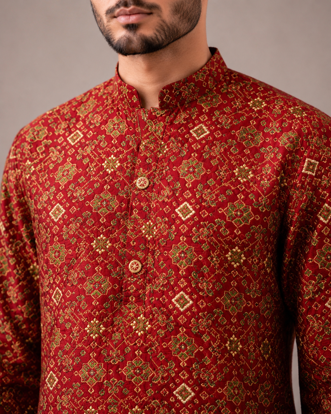Red Silk Kurta Set with Bandhani Work