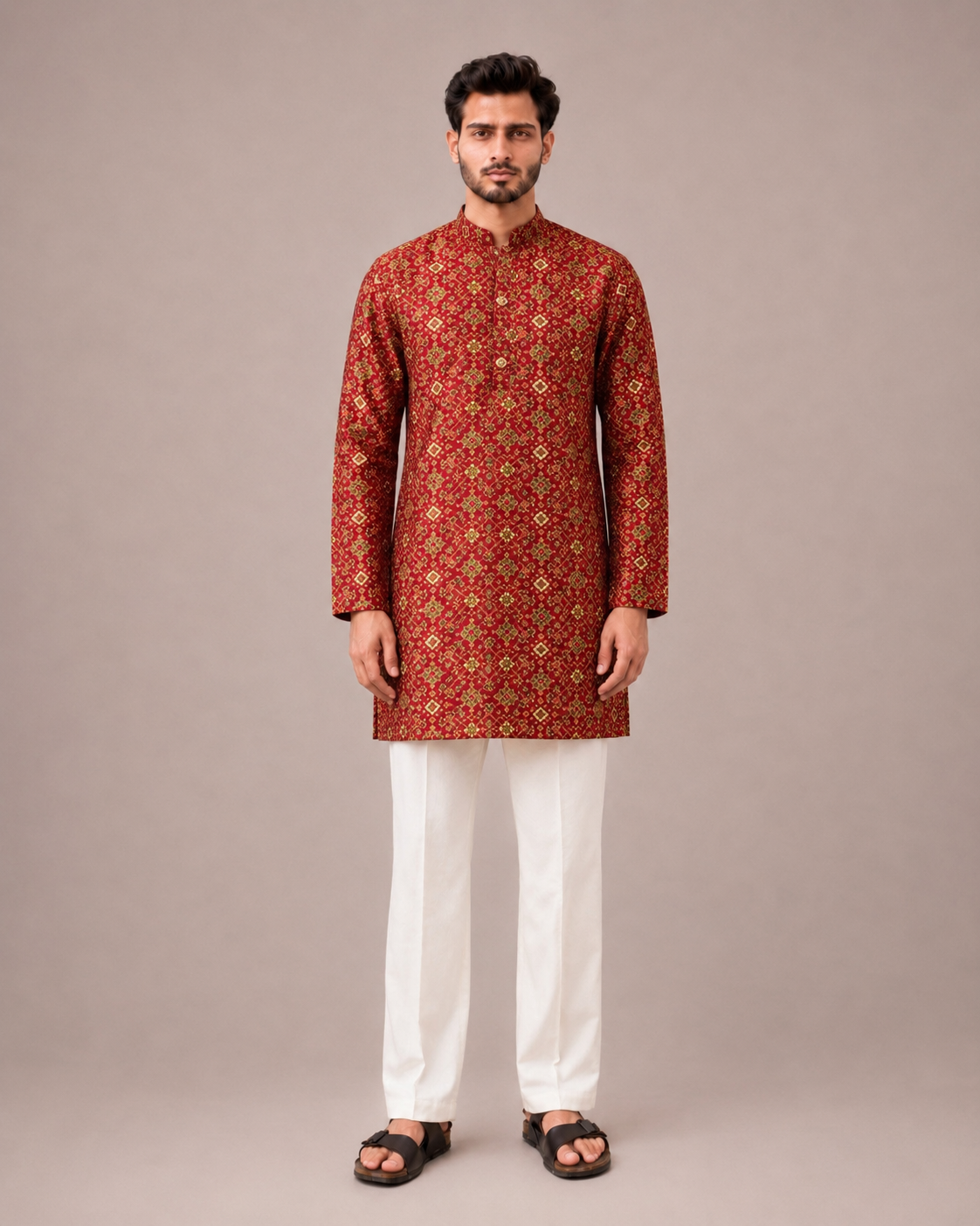 Red Silk Kurta Set with Bandhani Work