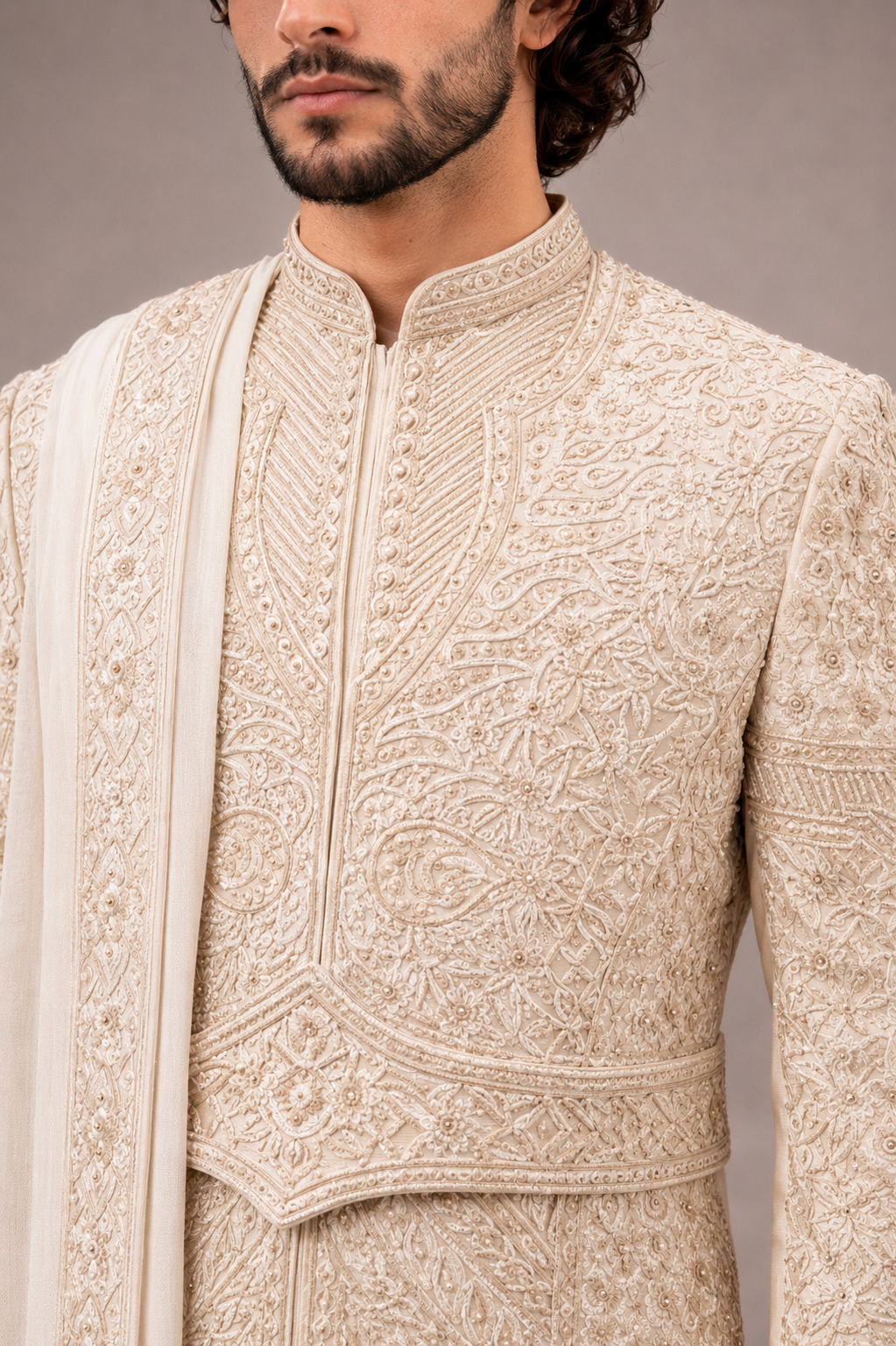 Rose Gold Pure Silk Sherwani for Men with Hand and Pal Work