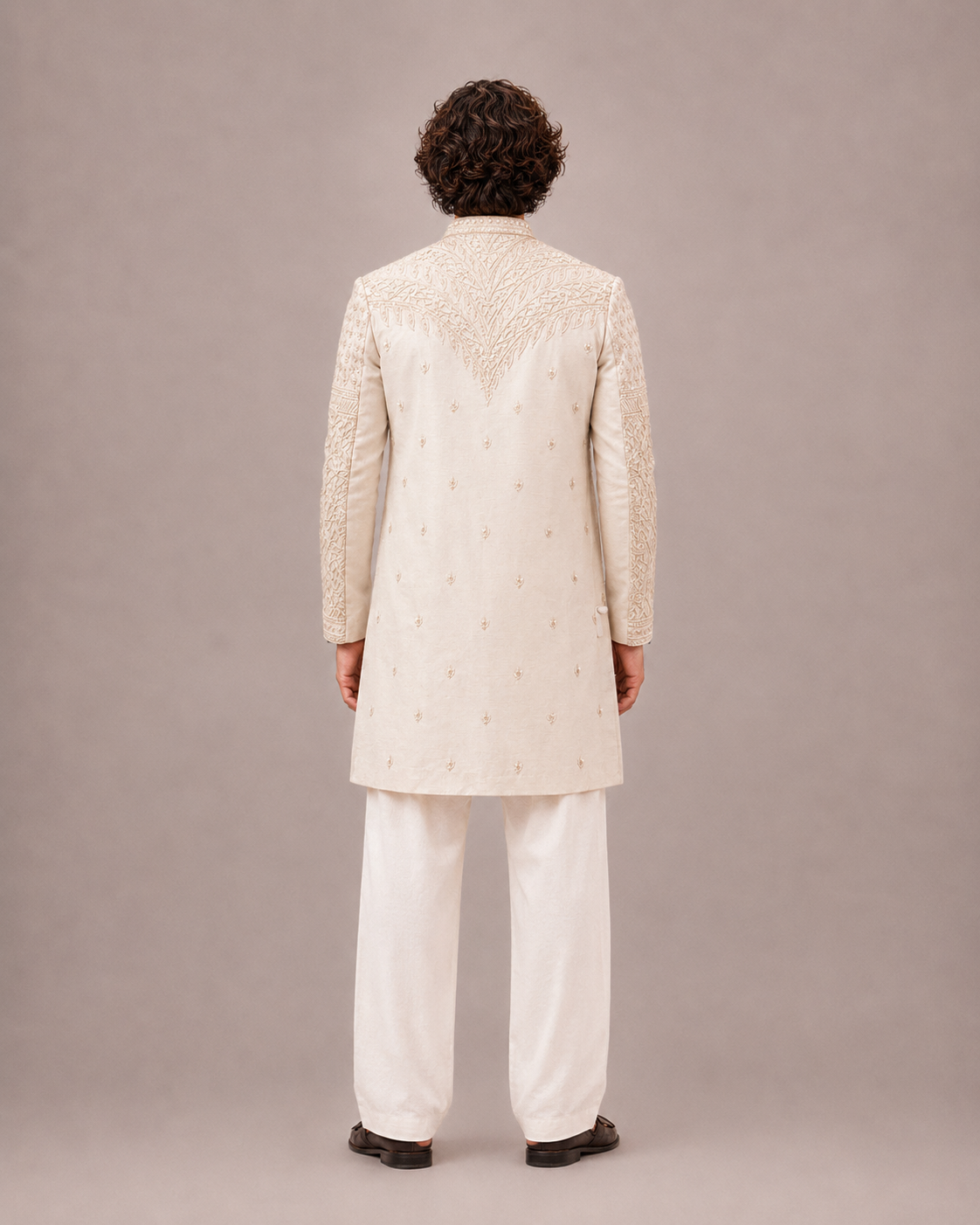 Rose Gold Pure Silk Sherwani for Men with Hand and Pal Work
