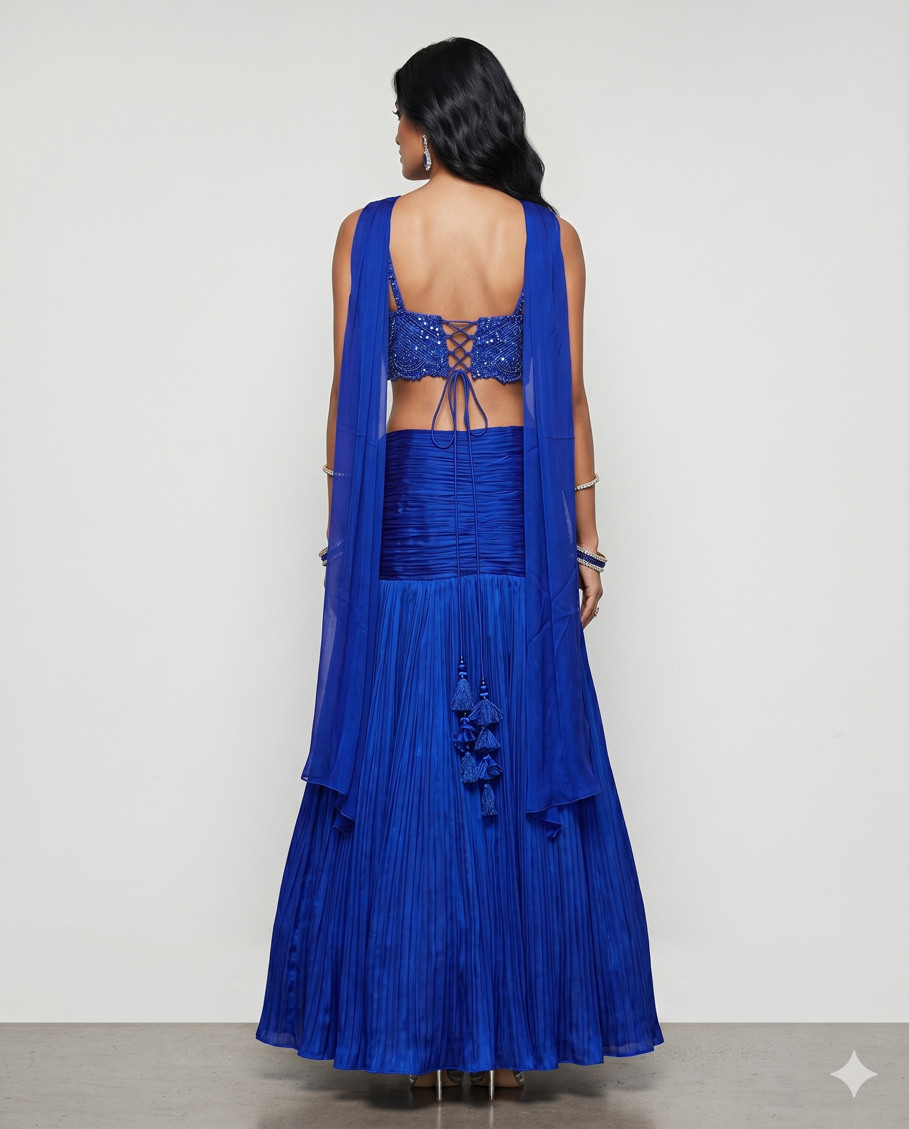 Royal Blue Butter Crepe Lehenga Choli with Kardana, Moti and Resham Work