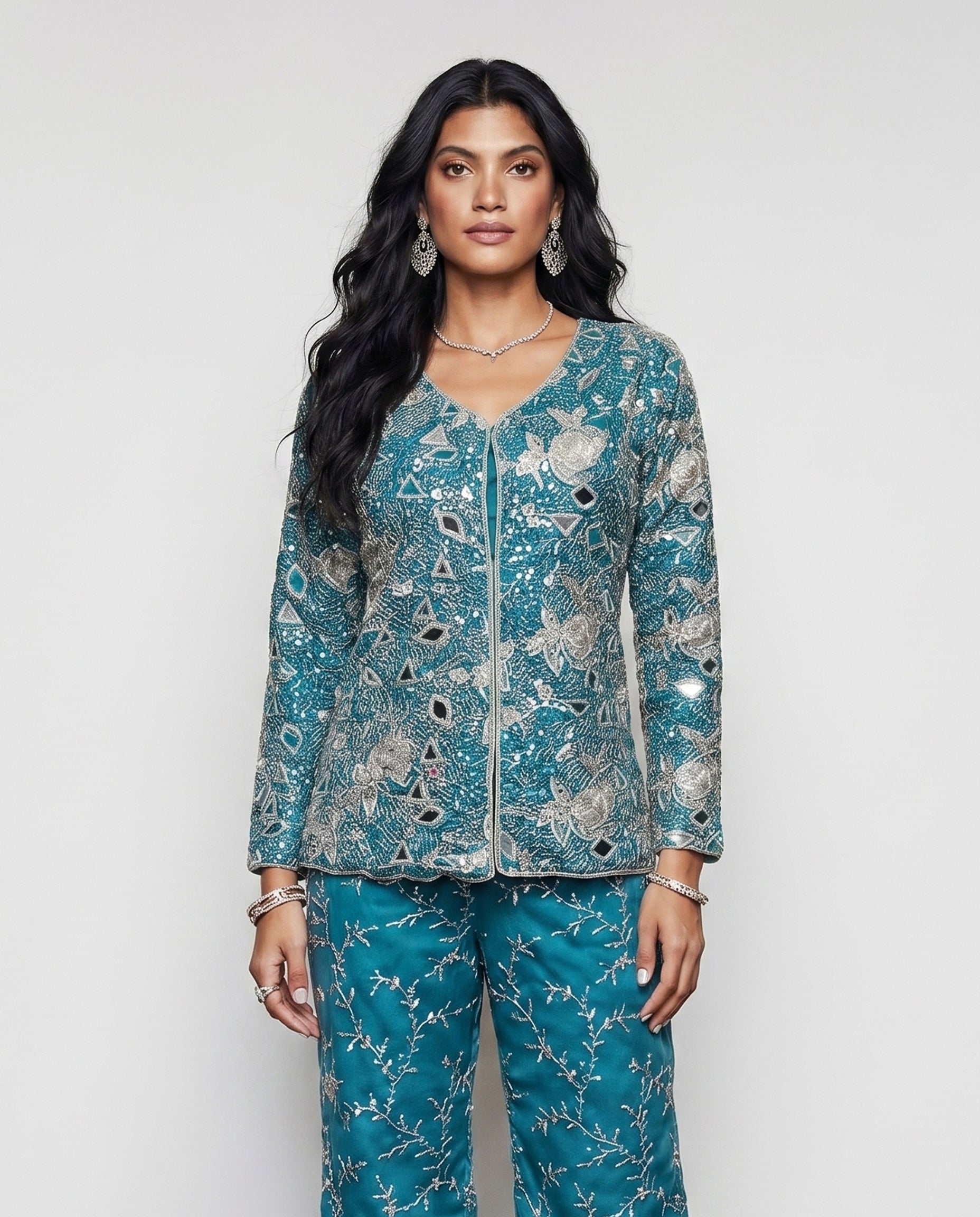 Sky Blue Silk Indo Western