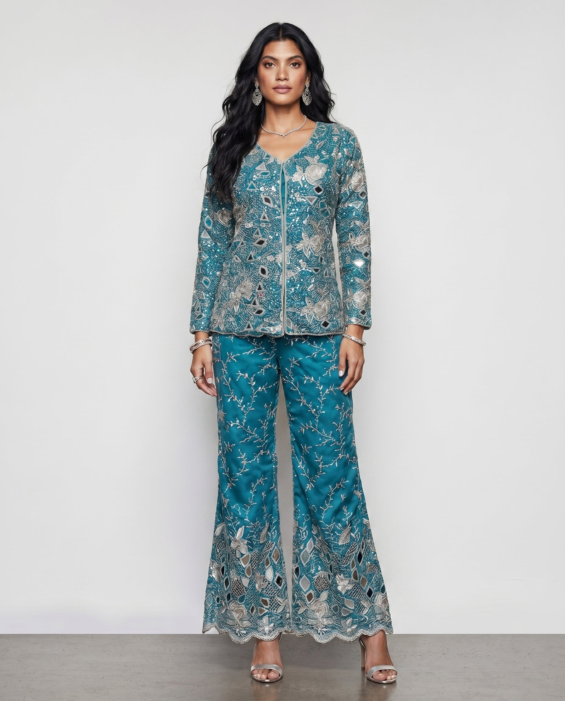 Sky Blue Silk Indo Western