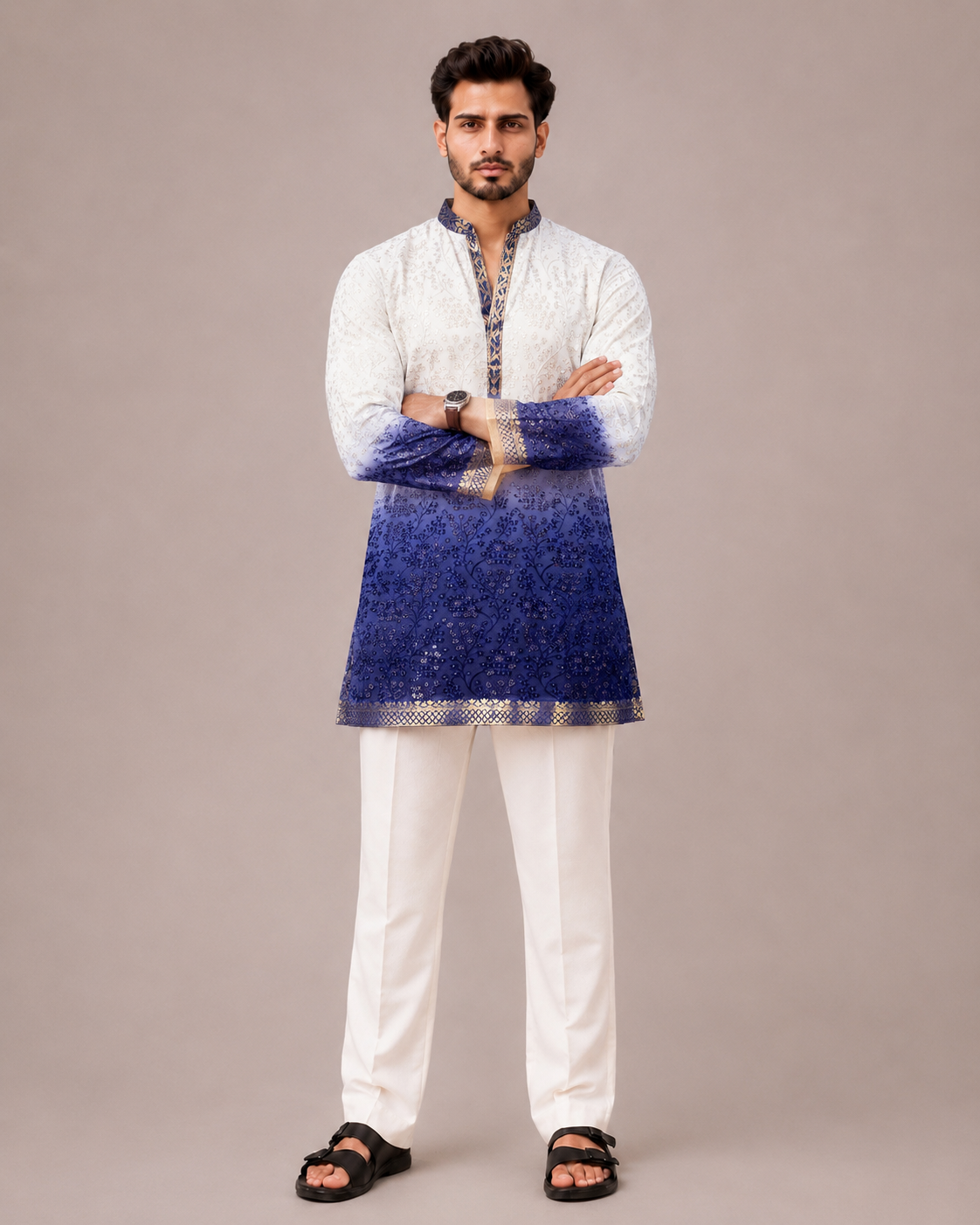Sky Blue Chiffon Kurta Set with Computer Embroidery Work