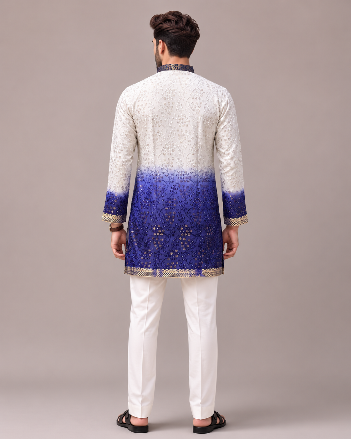 Sky Blue Chiffon Kurta Set with Computer Embroidery Work