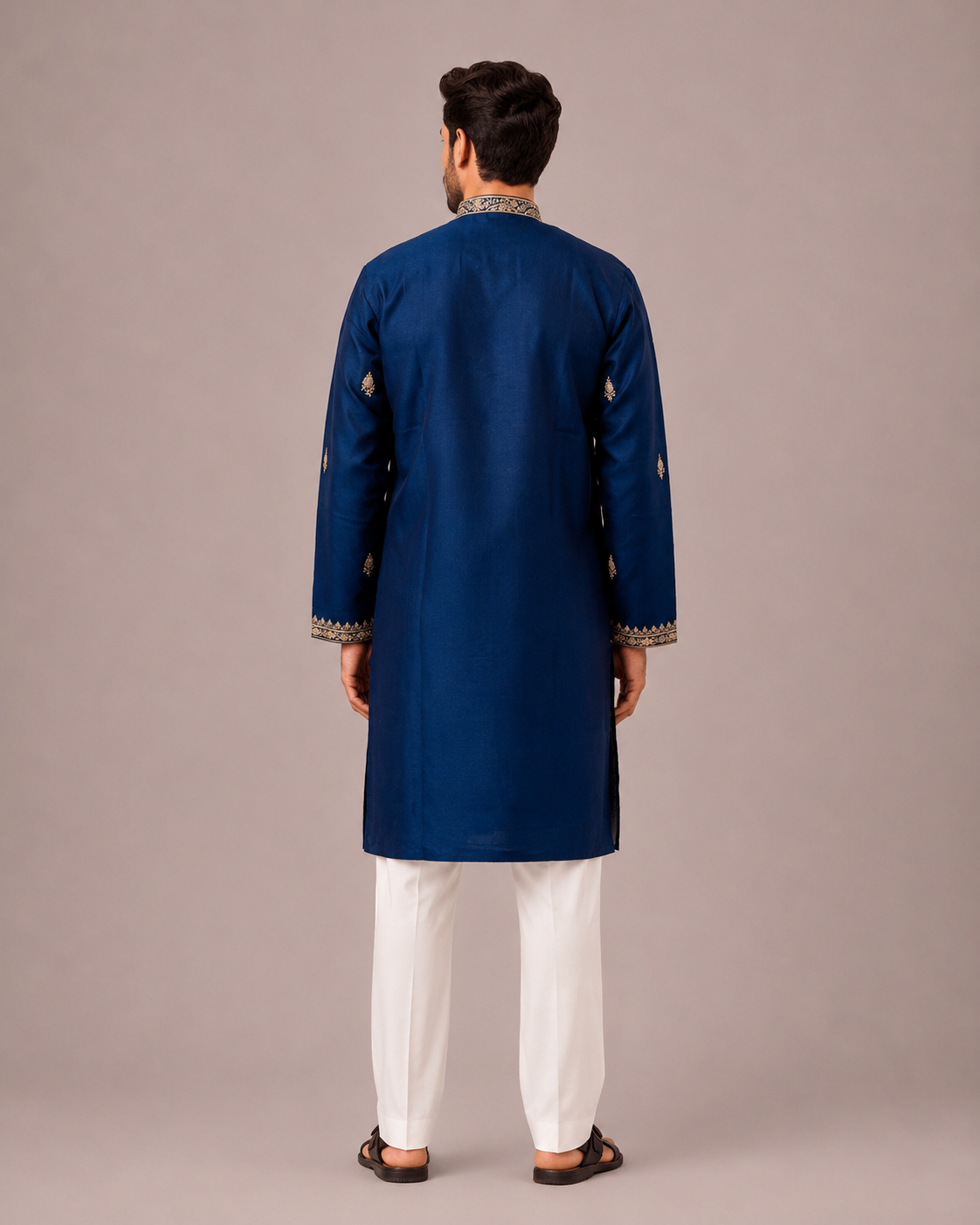 Teal Blue Silk Kurta Set with Hand and Machine Embroidery Work