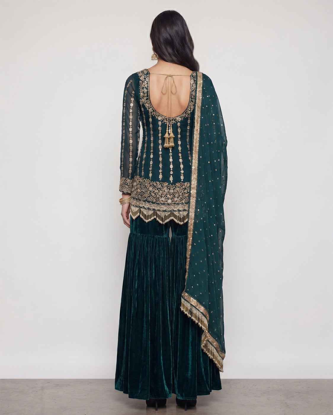 Navy Blue Georgette Silk Indo Western Dress with Palmoti Zardozi and Sequins Work