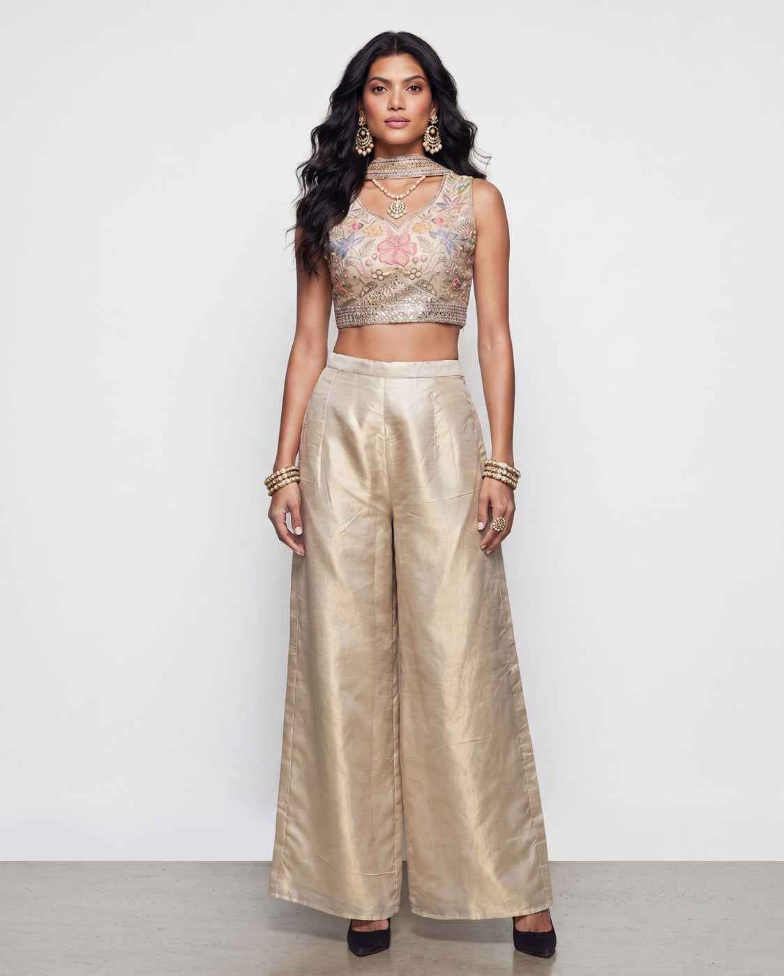 Cream Tissue Silk Indo Western with Resham Sequence and Cutdana Work