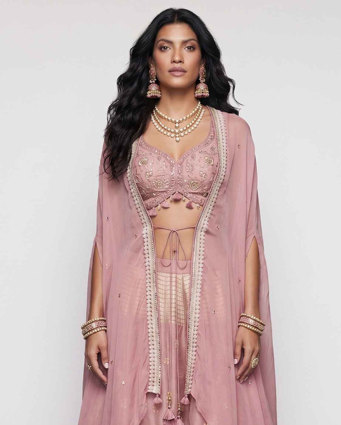 Lavender Organza Silk Indo Western Outfit with Zardozi and Pal Work