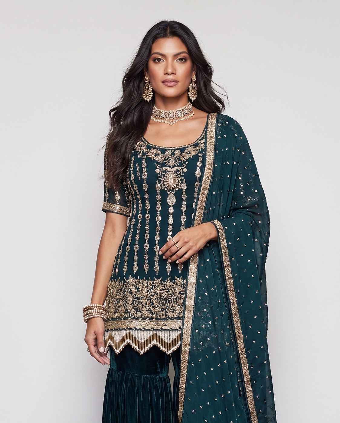 Navy Blue Georgette Silk Indo Western Dress with Palmoti Zardozi and Sequins Work