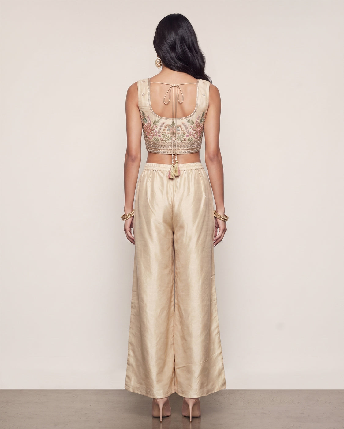 Cream Tissue Silk Indo Western with Resham Sequence and Cutdana Work
