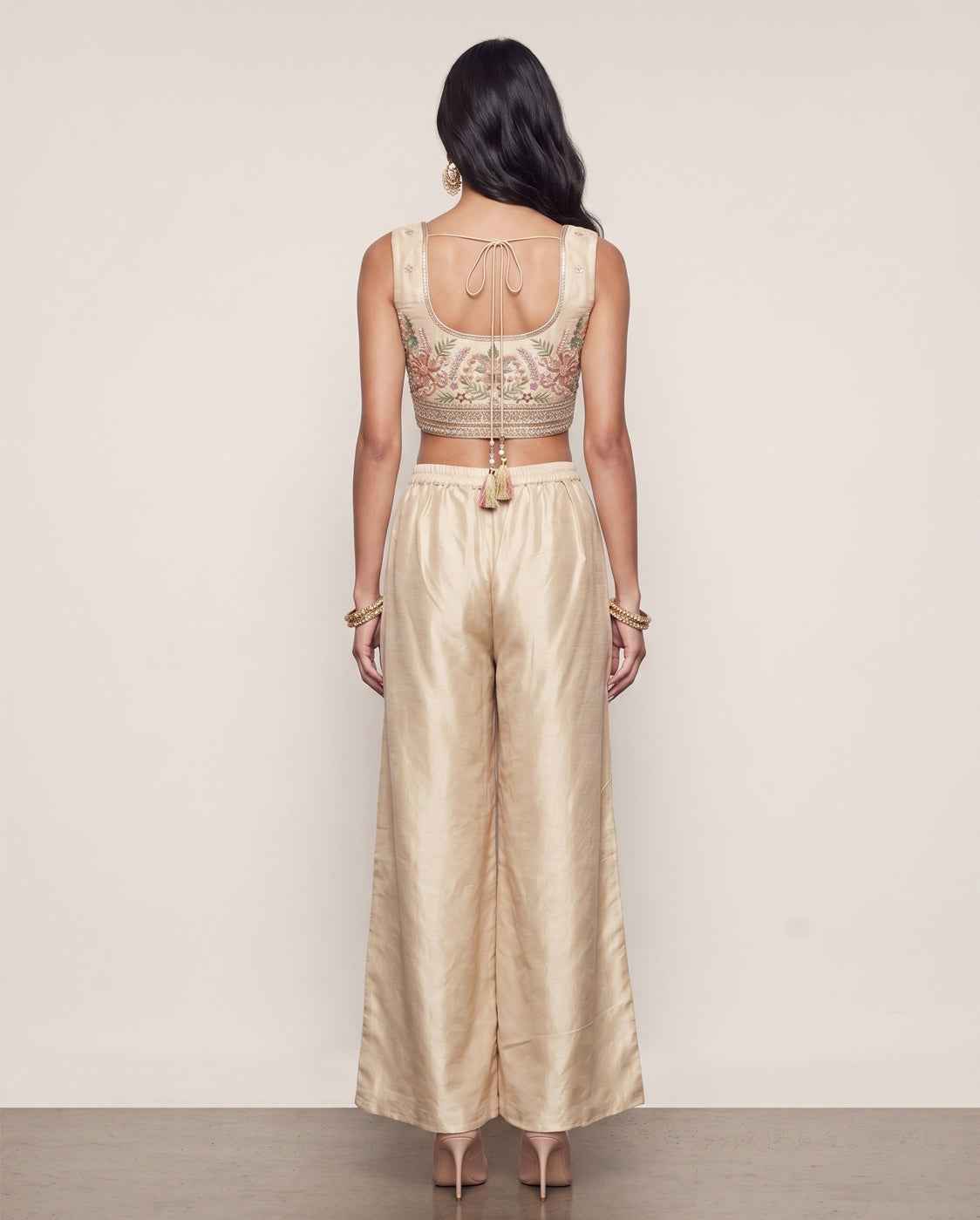 Cream Tissue Silk Indo Western with Resham Sequence and Cutdana Work