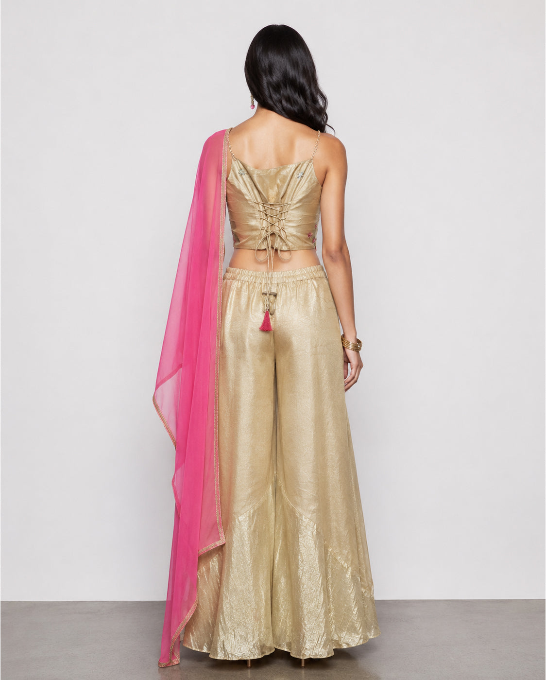 Beige Crush Fabric Indo Western with Resham Embroidery Work