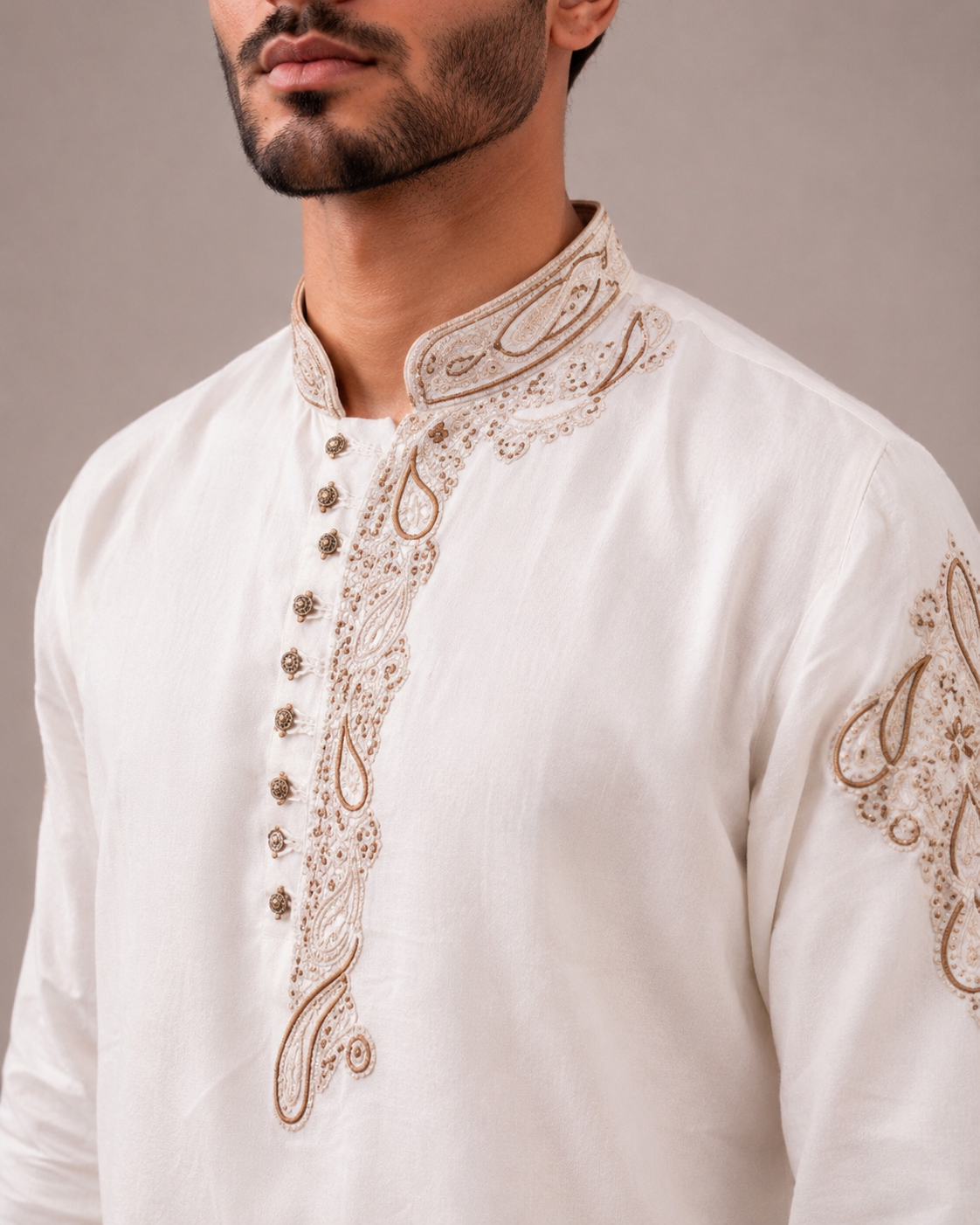 White Linen Fabric Kurta Top with Hand Work