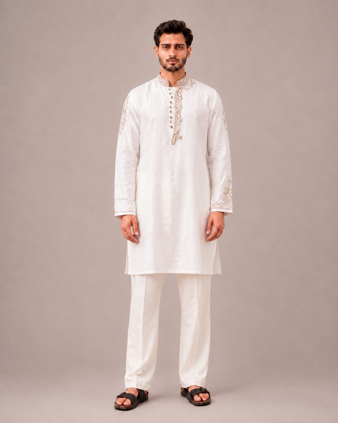 White Linen Fabric Kurta Top with Hand Work