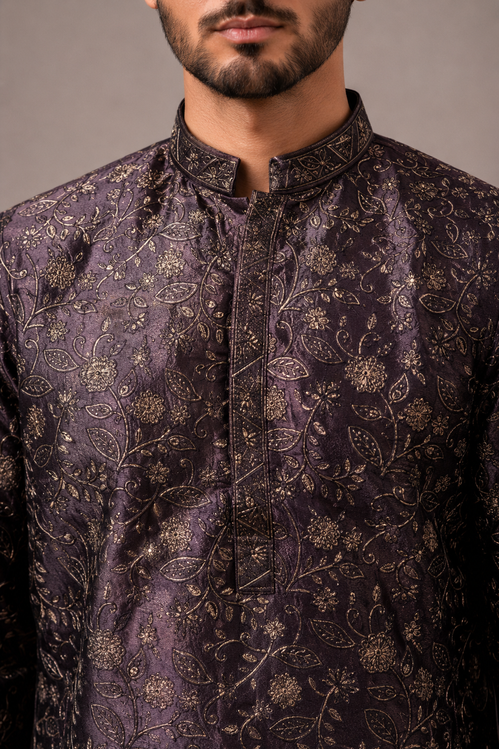 Wine Baby Silk Kurta Set with Machine Embroidery Work