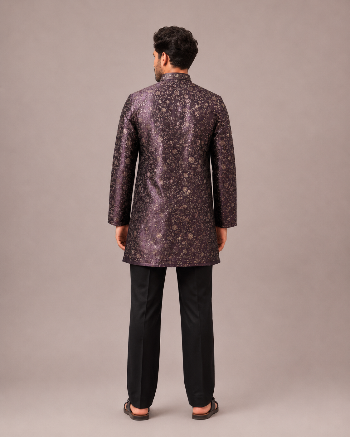 Wine Baby Silk Kurta Set with Machine Embroidery Work