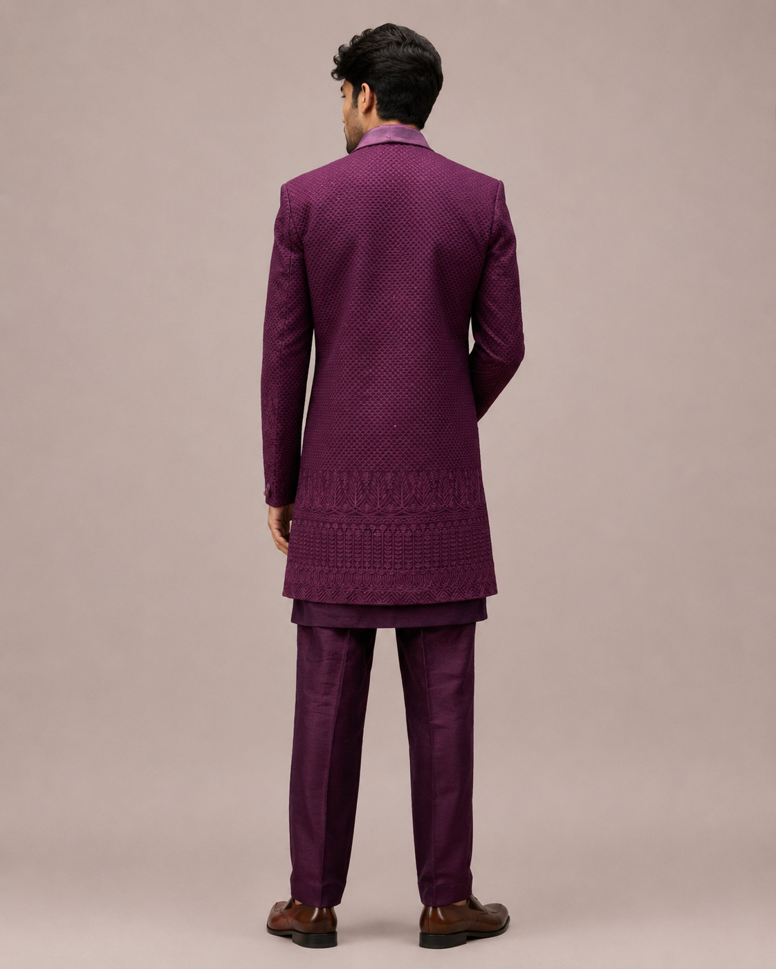 Wine Imported Fabric Indo Western for Men with Computer Work