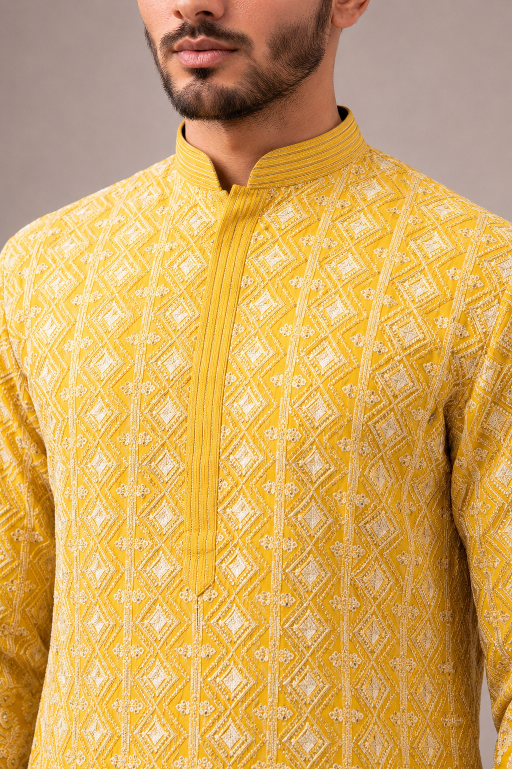 Yellow Lucknowi Kurta Set with Dori and Chikankari Work