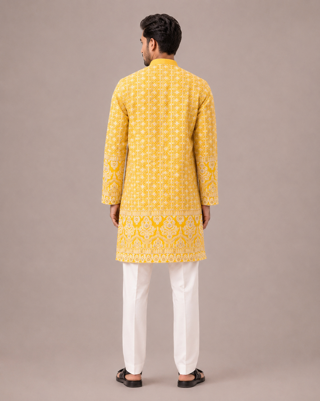 Yellow Lucknowi Kurta Set with Dori and Chikankari Work