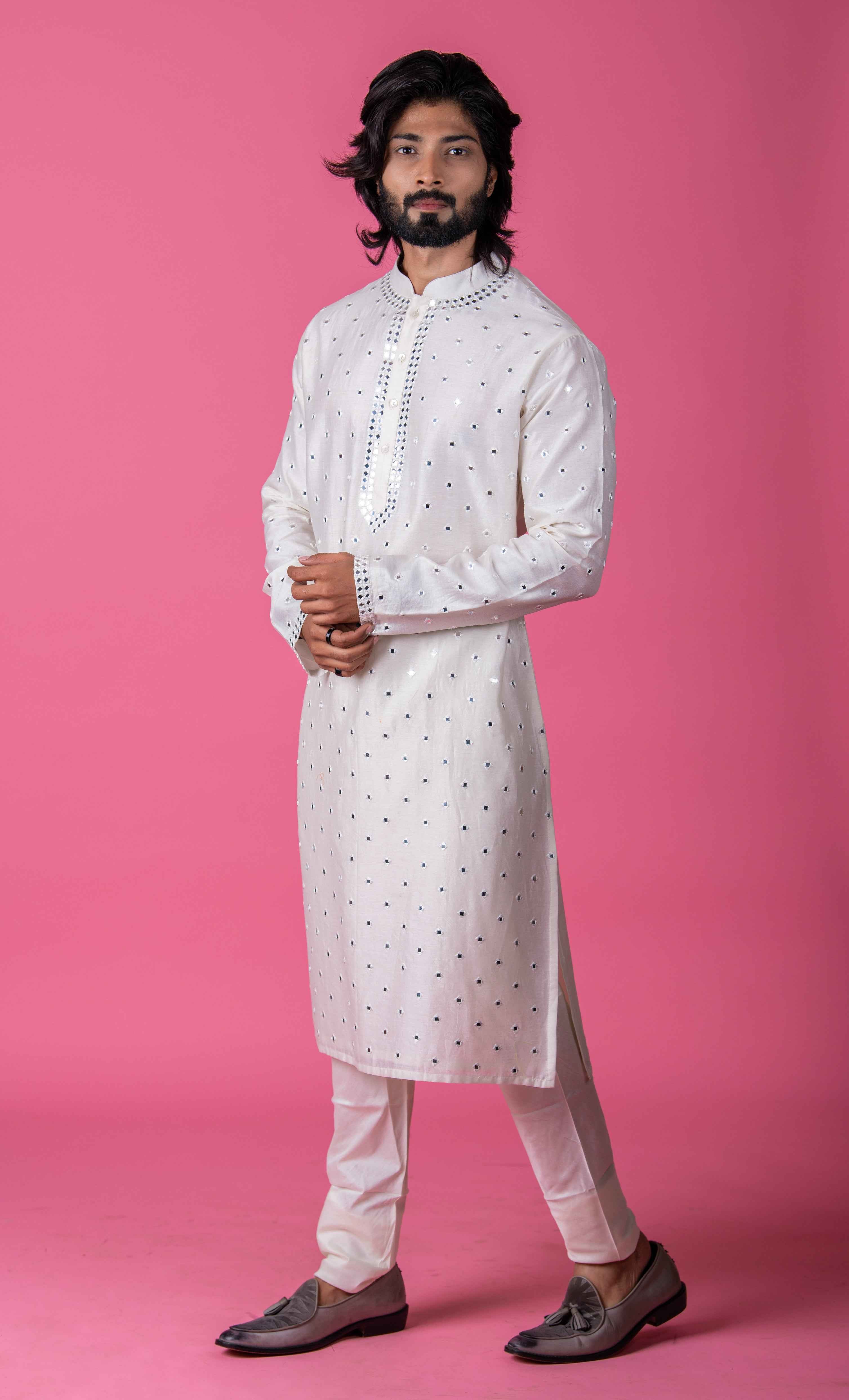 Off-White Chanderi Silk Kurta Set