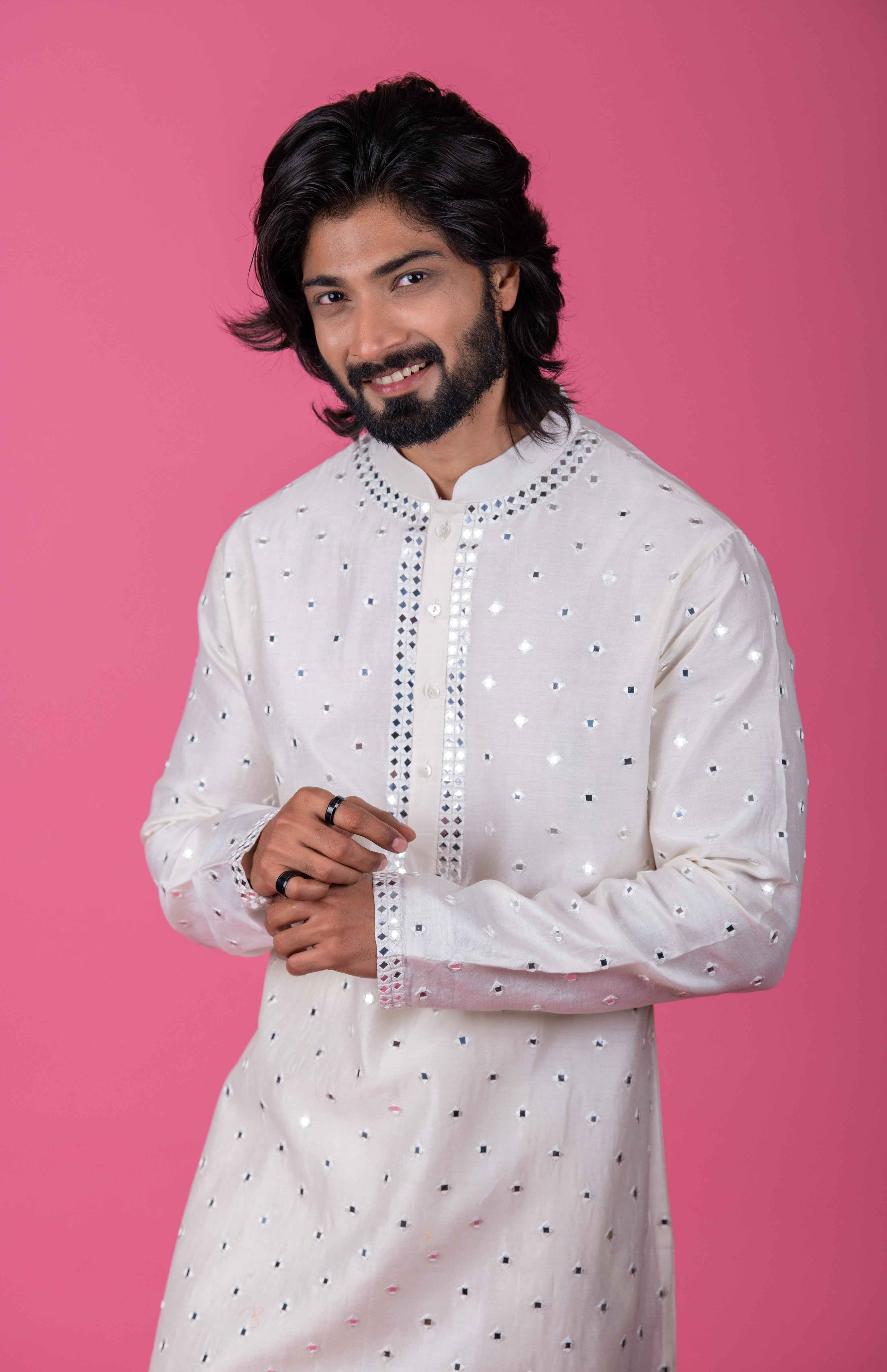 Off-White Chanderi Silk Kurta Set