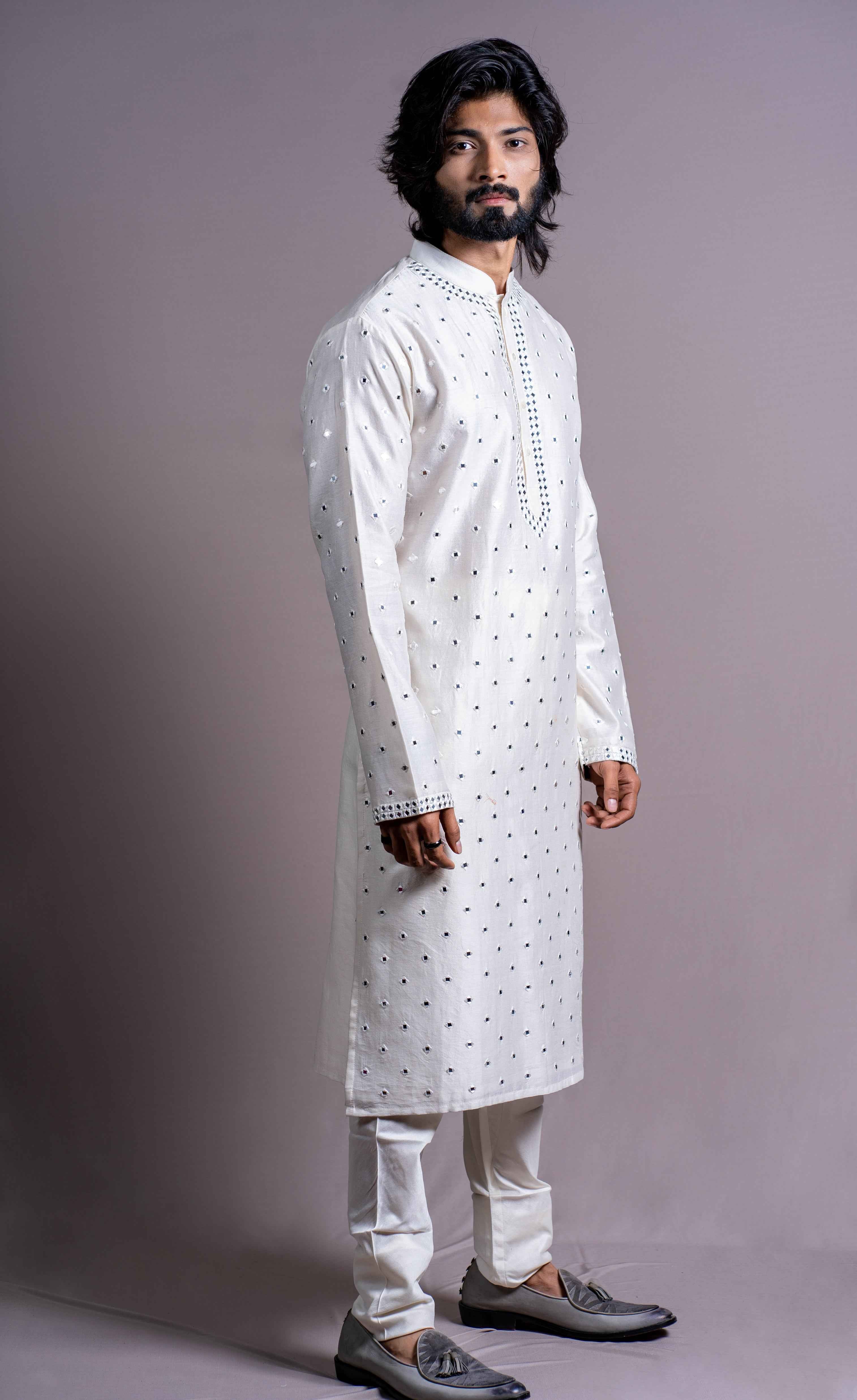 Off-White Chanderi Silk Kurta Set