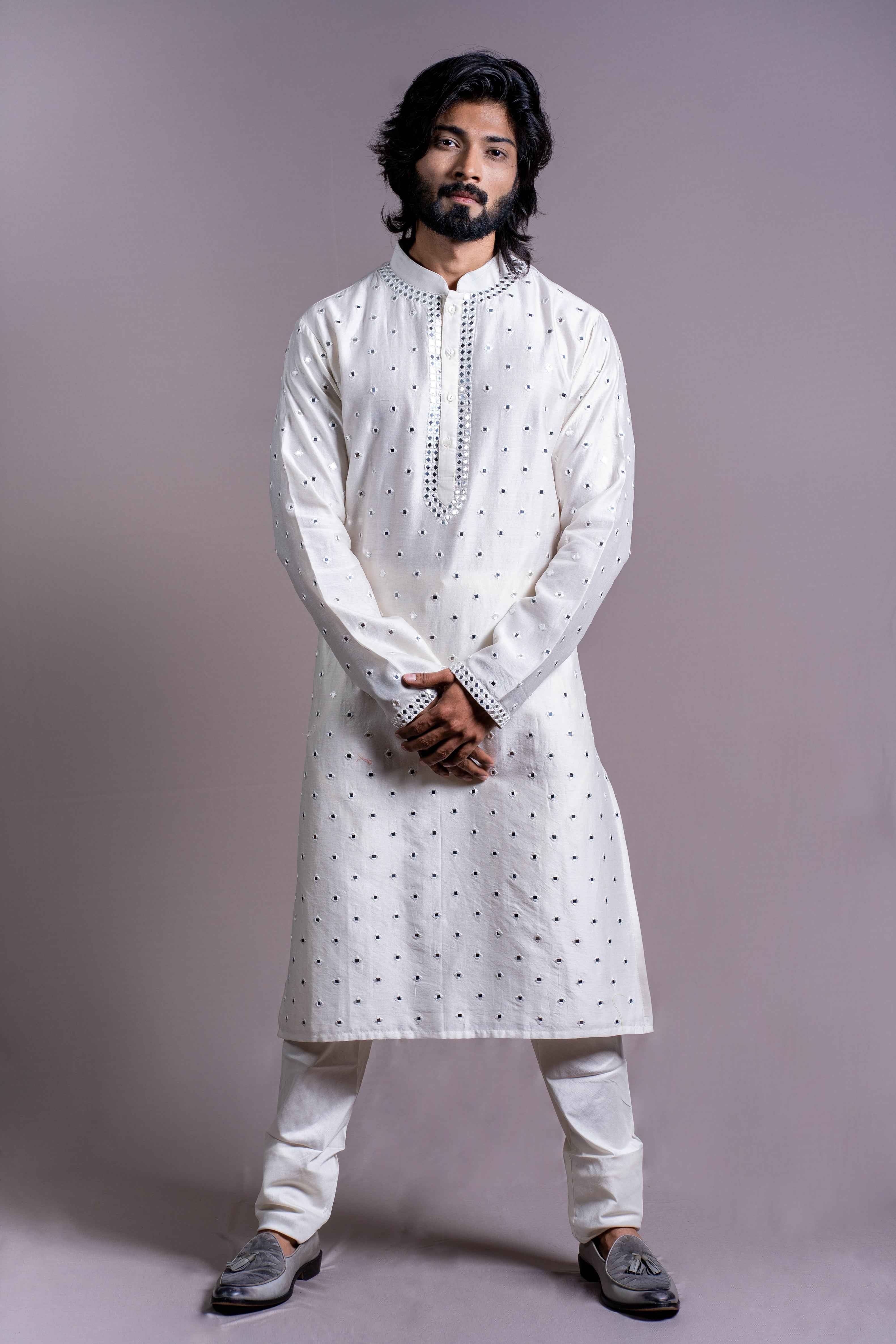 Off-White Chanderi Silk Kurta Set