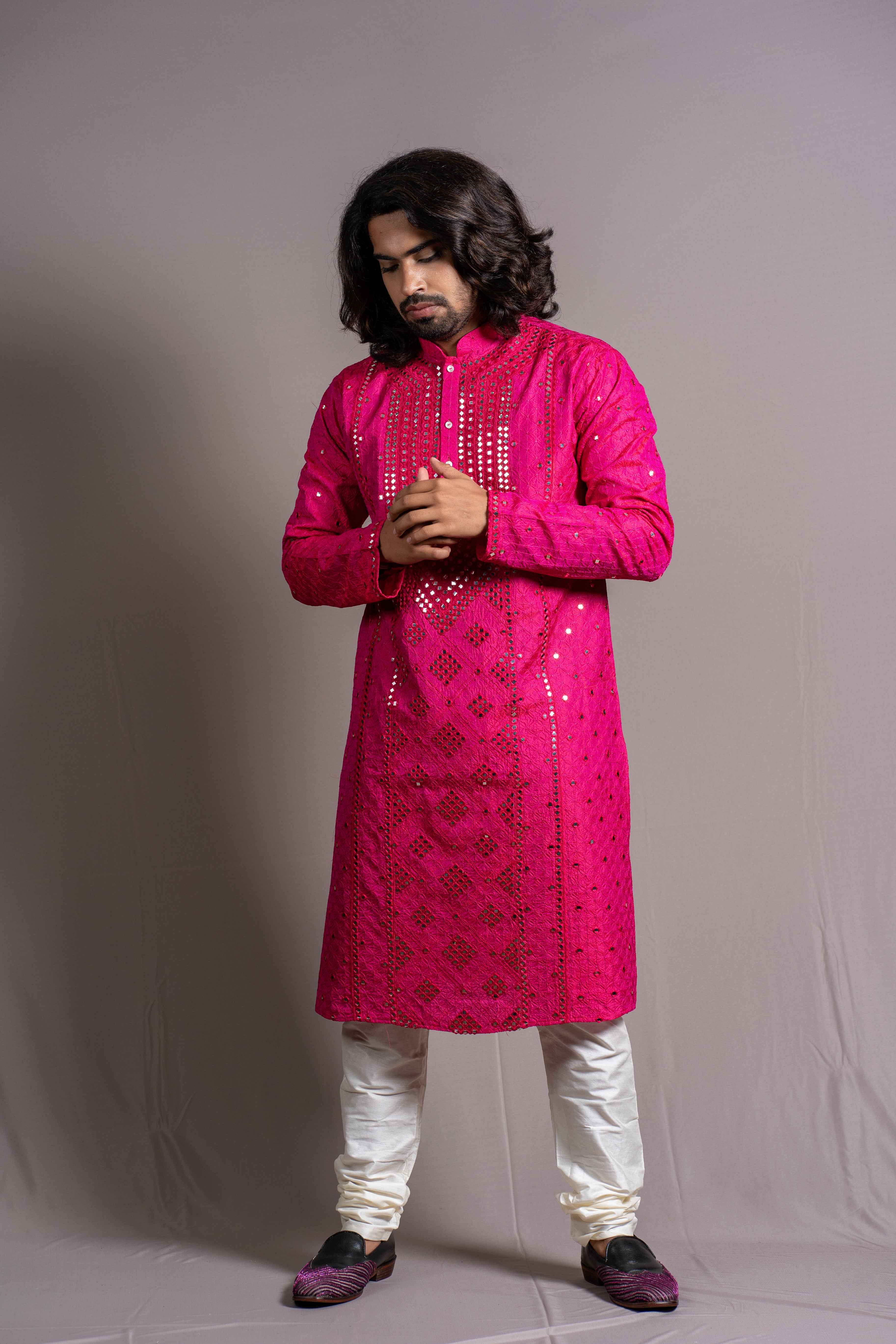 Hot Pink Silk Premium Kurta Set