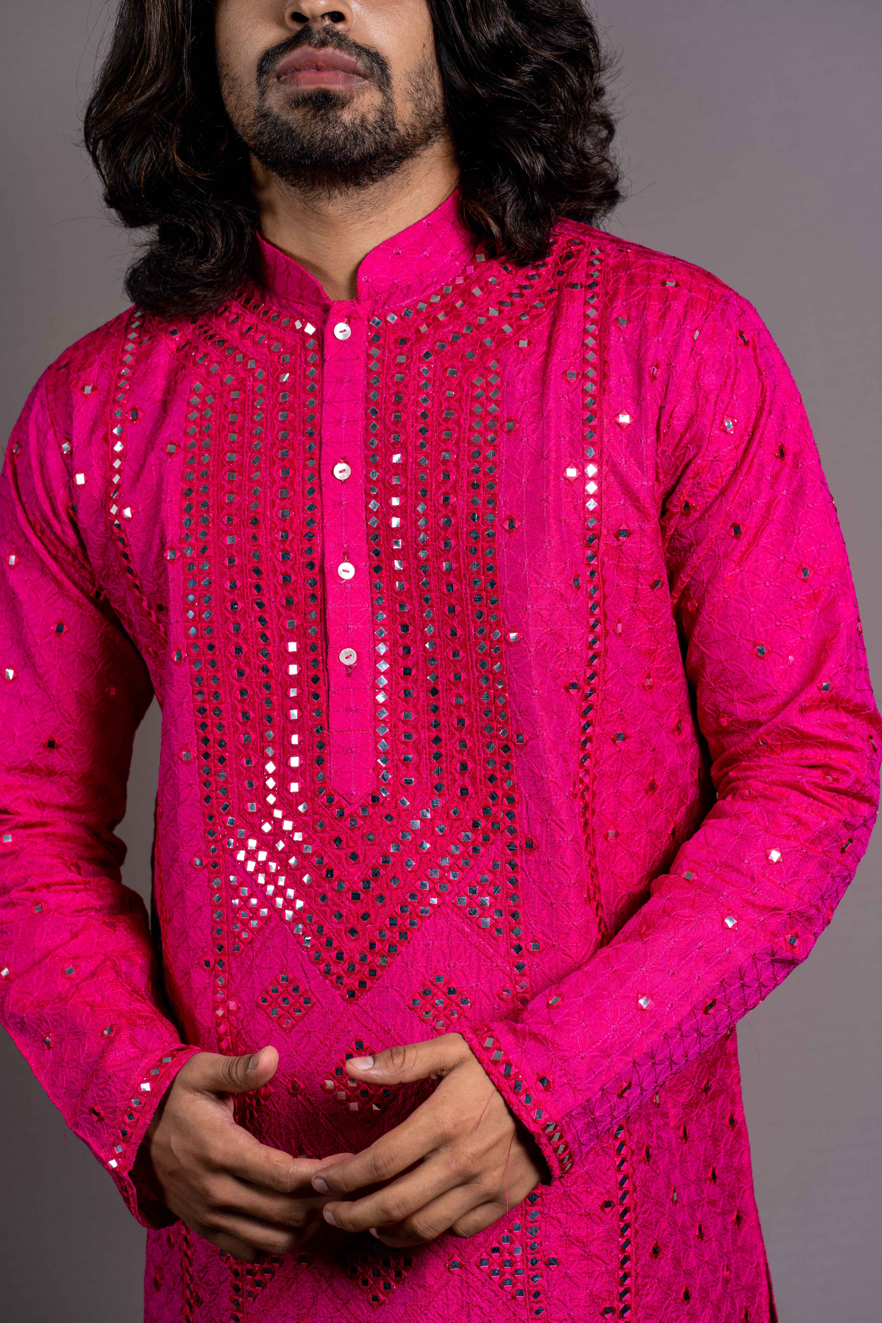 Hot Pink Silk Premium Kurta Set