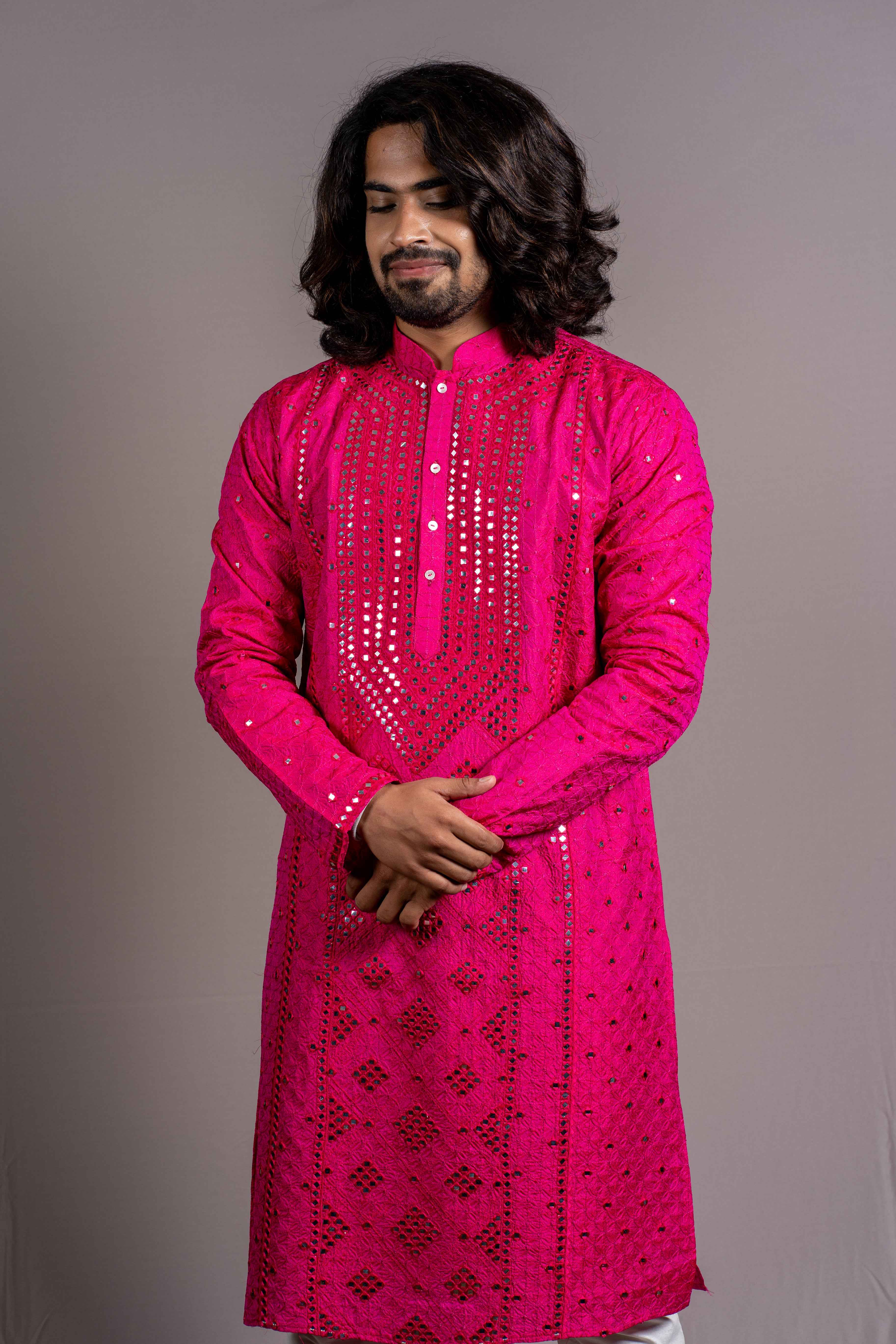 Hot Pink Silk Premium Kurta Set