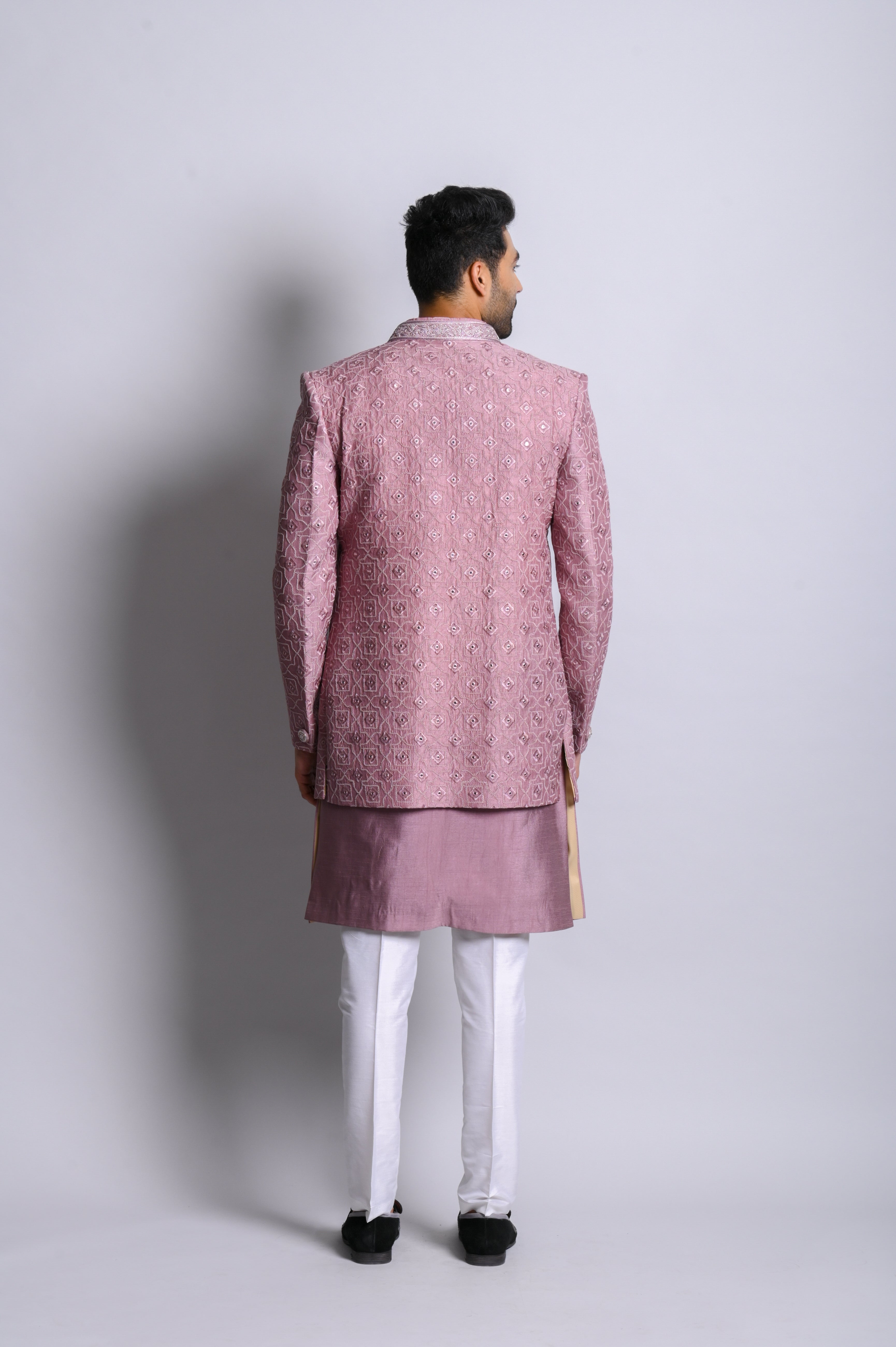 Purple Art Silk Open Jacket Set WIth Thread Work | Shreeman