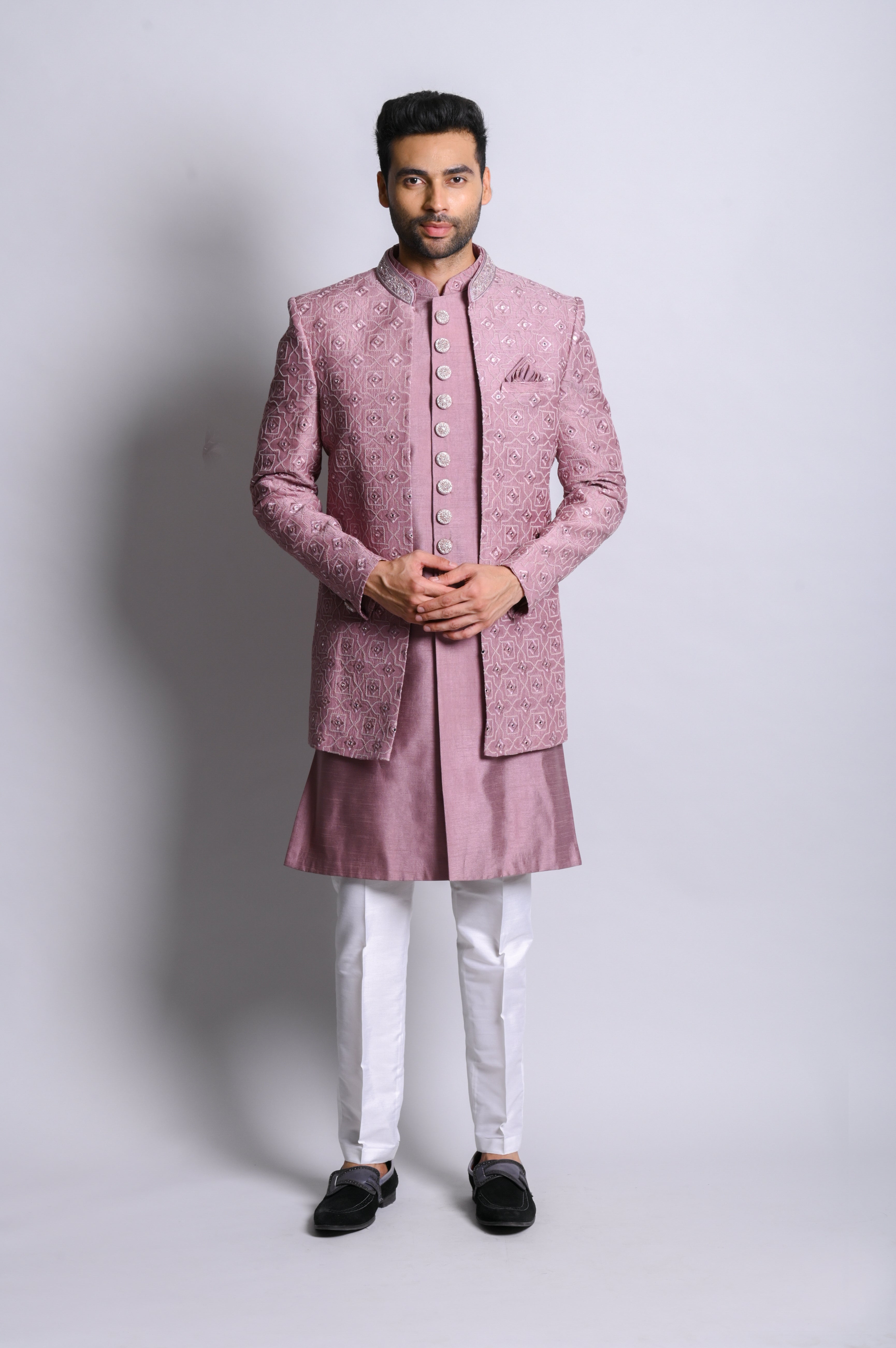Purple Art Silk Open Jacket Set WIth Thread Work | Shreeman