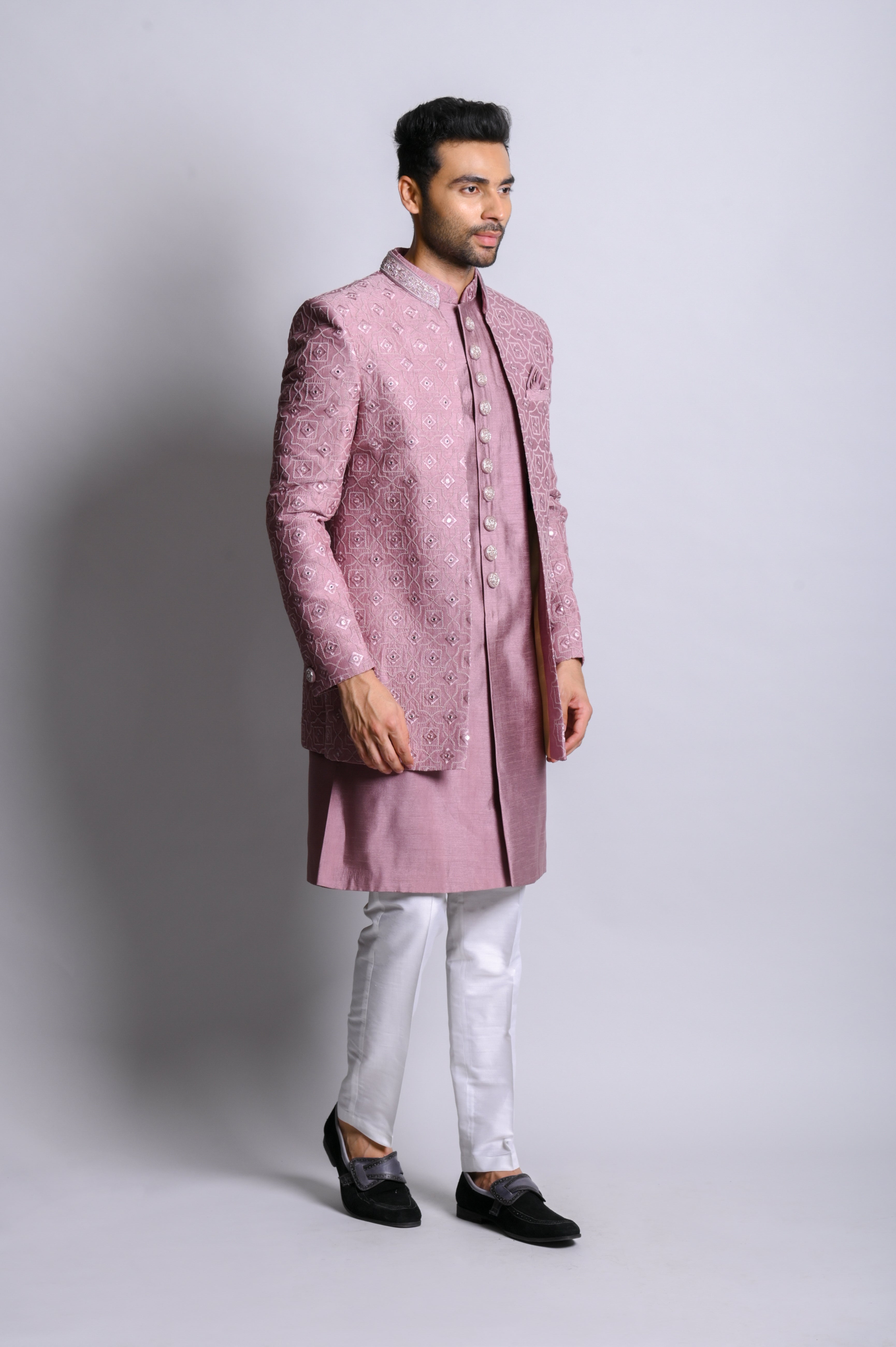 Purple Art Silk Open Jacket Set WIth Thread Work | Shreeman
